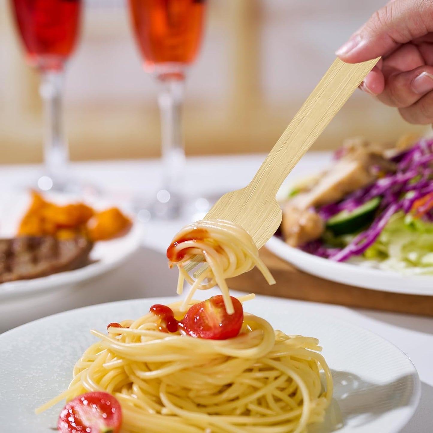 ECOLipak 300 Count Bamboo Forks Disposable, 6.7 Inch No Splinters Heavy Duty Bamboo Disposable Compostable Forks for Party, Wedding, Camping, Traveling, Family Dinners, Large Events