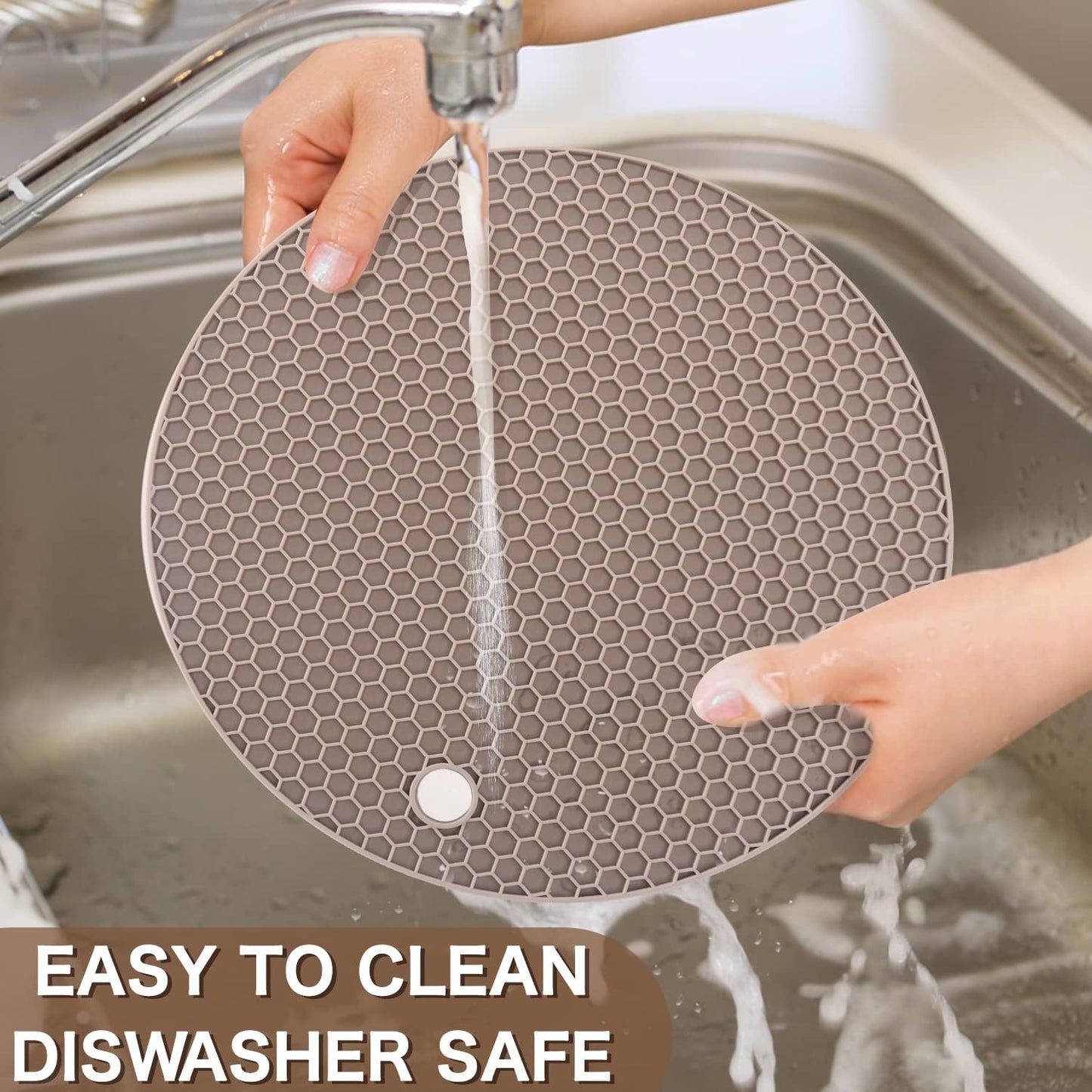 Silicone Trivets for Hot Dishes, 4 PCS Multipurpose Heat Resistant Mat Thick Silicone Hot Pads Pot Holders for Kitchen Counter, Flexible Jar Opener Food Grade Spoon Holder, Silicone Coasters (Almond)