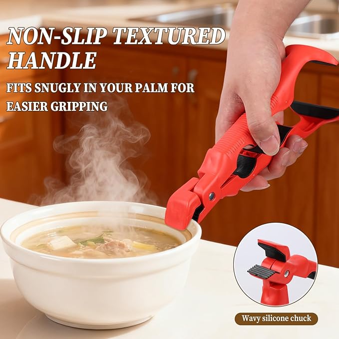 3-in-1 Hot Plate Gripper, Multi-Angle Anti-Scald Bowl Holder Clip & Hot Plate Grabber Tool with Lock, Multi-Purpose Tongs for Kitchen