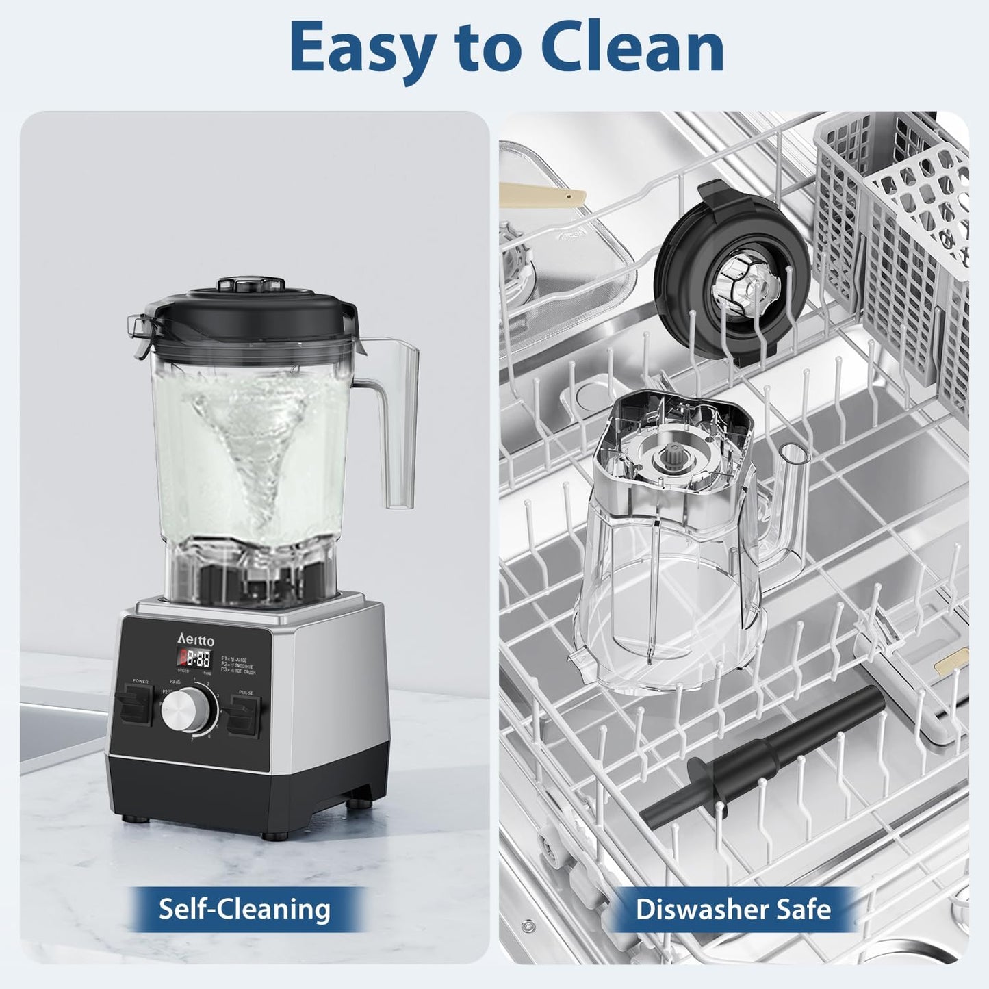 Aeitto Blenders for Kitchen with 68Oz. Large Capacity, 1800W Max Power Smoothie blender, 3 Preset Programs & 7 Speeds, Professional Countertop Blender for Smoothies, Ice Crush, Frozen Drinks, Black