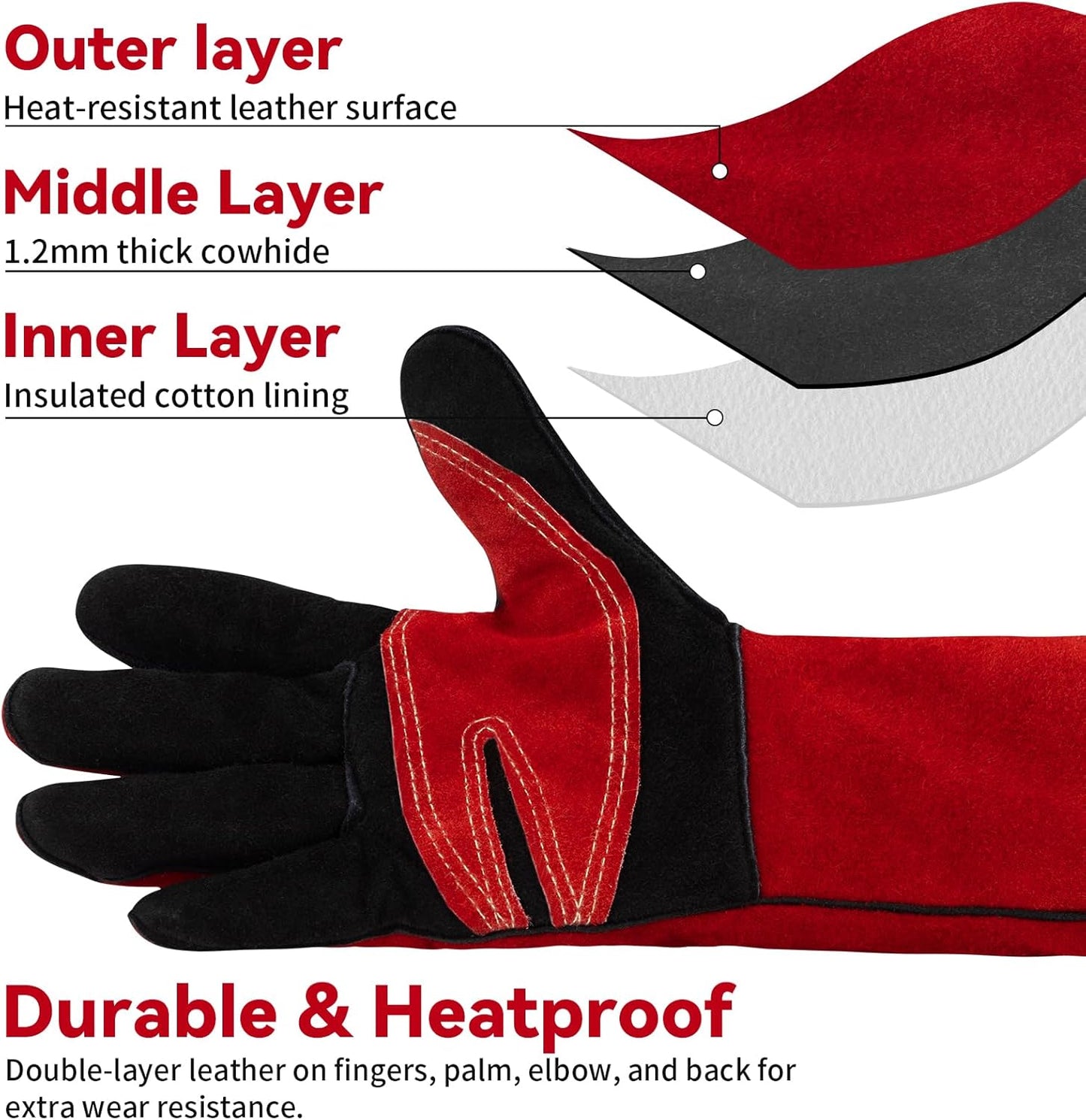 16 Inch Welding Gloves Heat Resistant 932°F for MIG/TIG/Stick Welding/Forging (M)