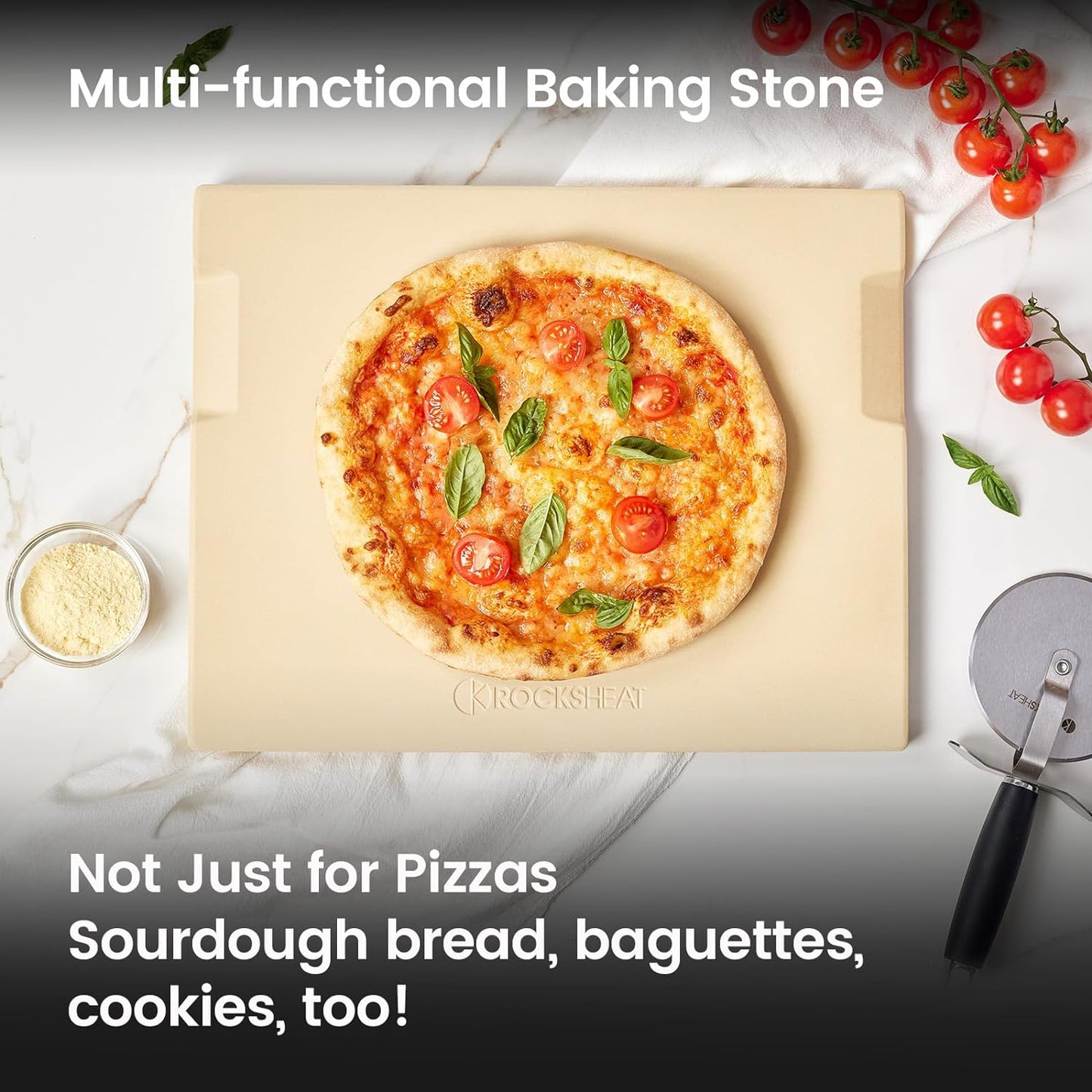 15x12 Inch Pizza Stone & 12 Inch Rotatable Pizza Peel Set, Baking Stone with Non-Stick Aluminum Peel, Spatula with Beech Wood Handle, Cordierite Bread stone for oven