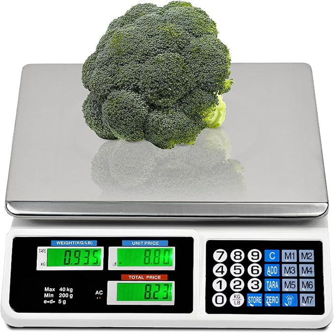 C-CHAIN 88LB Digital Price Scale Electronic Price Computing Scale LCD Digital Commercial Food Meat Weight Scale, Upgraded Version