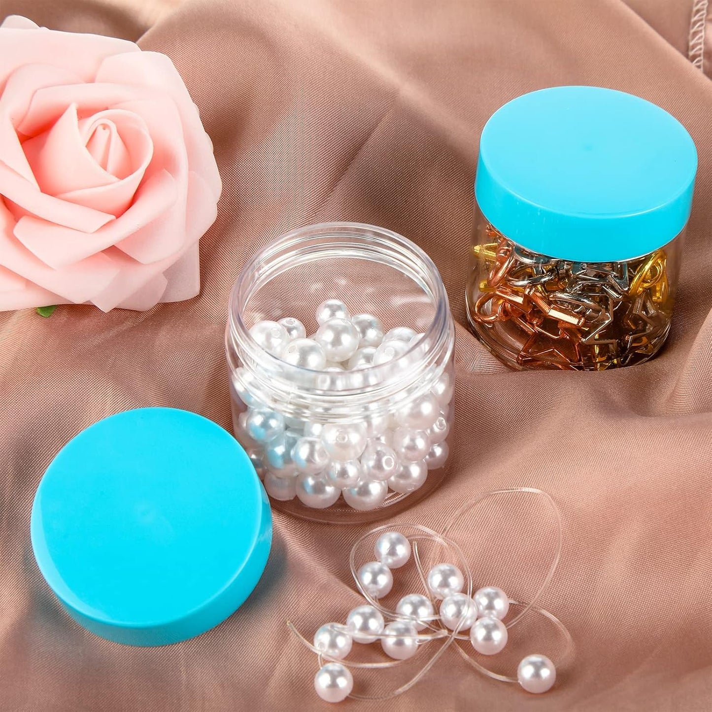 SATINIOR 6 Pack 2 oz Plastic Jars Containers with Lids Wide-mouth Refillable Leakproof Reusable Round Empty Jars for Travel Cosmetic Dry Food Spice Candy Cookie Home Kitchen Organizing(Blue)