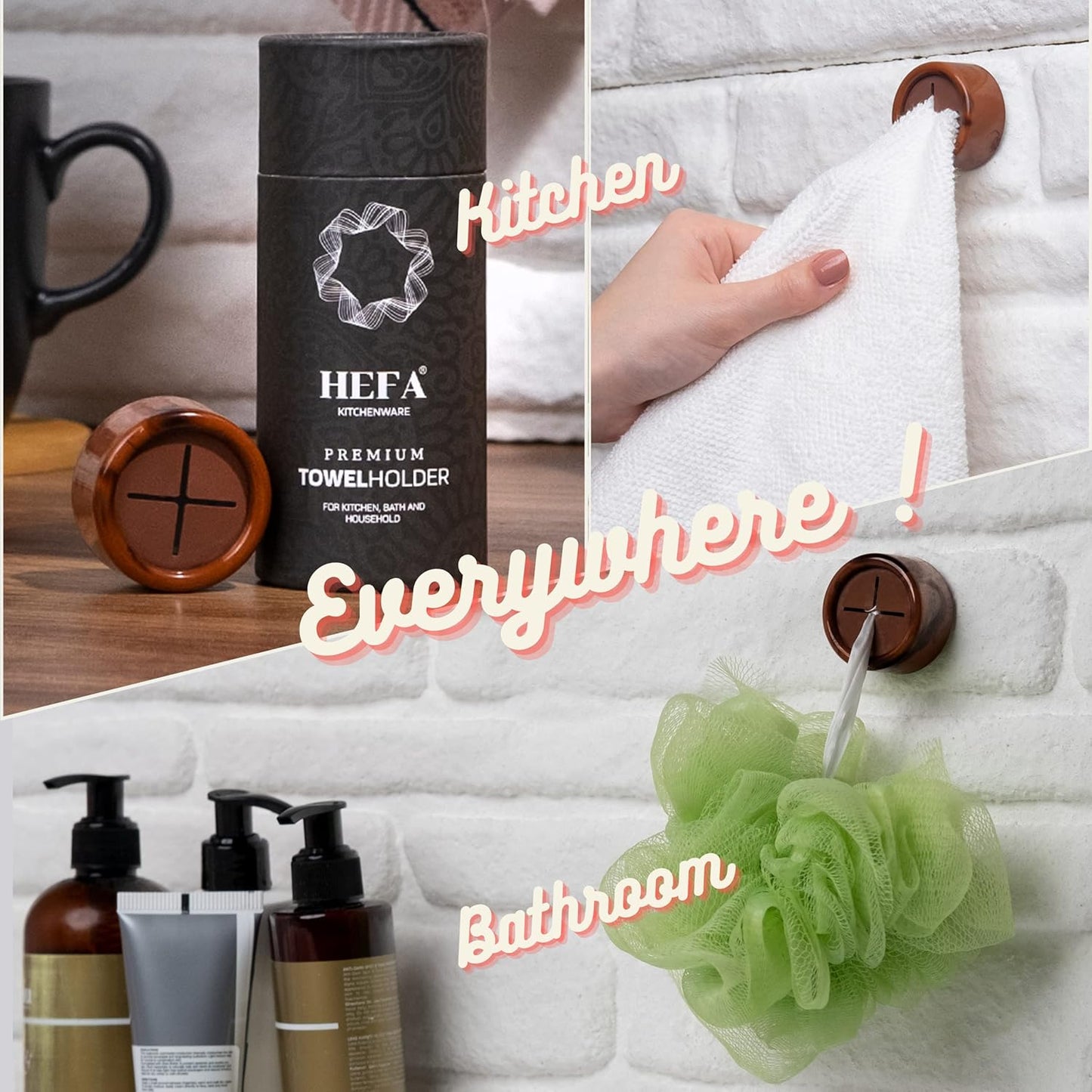 HEFA Towel Holder, Towel Hooks, Dish Towel Holder, Kitchen Organization, Bathroom Accesories, Kitchen Towel Hook, Kitchen Towel Holder, Christmas Gift, Kitchen Gadgets 4 Pack