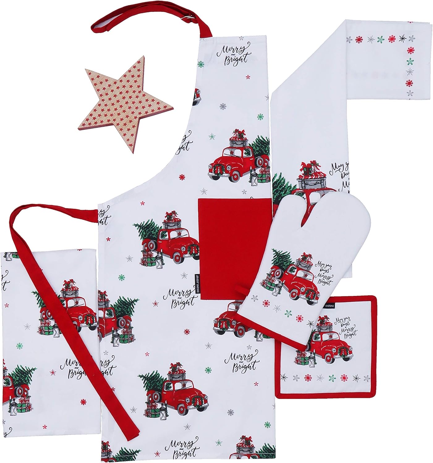 AMOUR INFINI Oven Mitts Set of 1 Quilted Liner with Hanging Loop Non Slip, Heat Resistant, Washable Reusable Oven Mitt (Unique Merry Christmas 7x13 Inches)