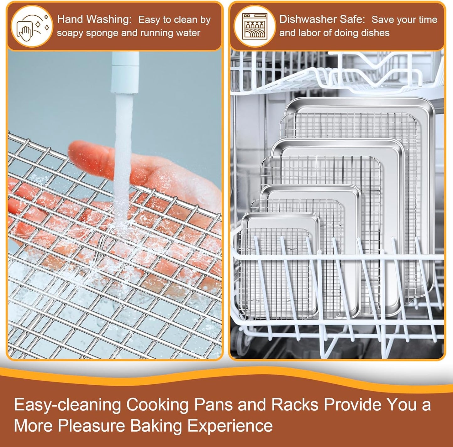 P&P CHEF 16 + 12.5 + 10.4 + 9 Inch Baking Sheet and Rack Set, Stainless Steel Cookie Sheets Oven Baking Pans Trays with Cooling Racks for Cooking & Roasting, Oven & Dishwasher Safe, (8Pcs)