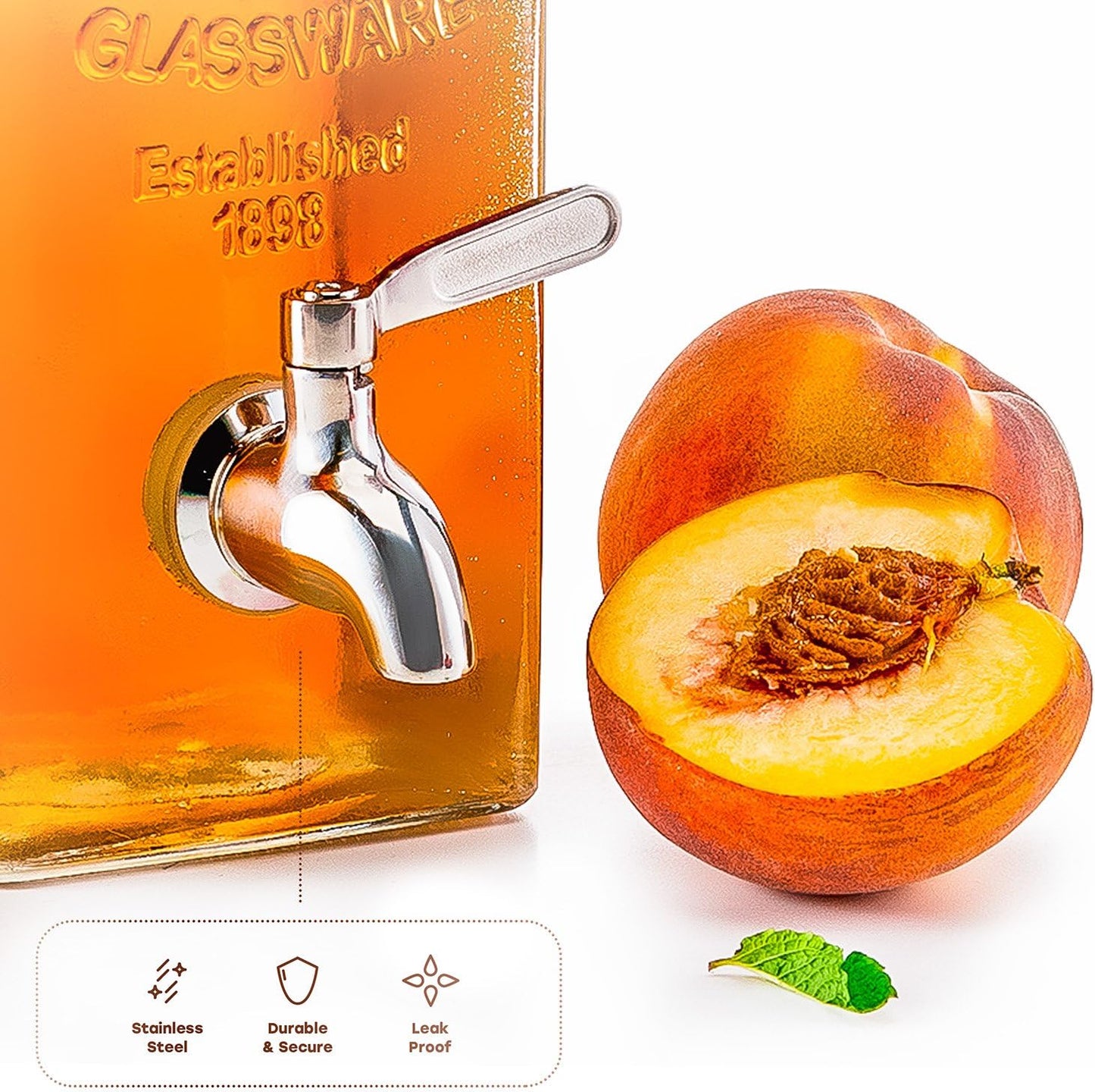 Kook Glass Drink Dispenser, with Leak-Proof Stainless Steel Spigot, Clear Rectangular Mason Jar, Beverage Storage for Fridge, for Water, Iced Tea, Sangria, Lemonade, 80 oz (2)