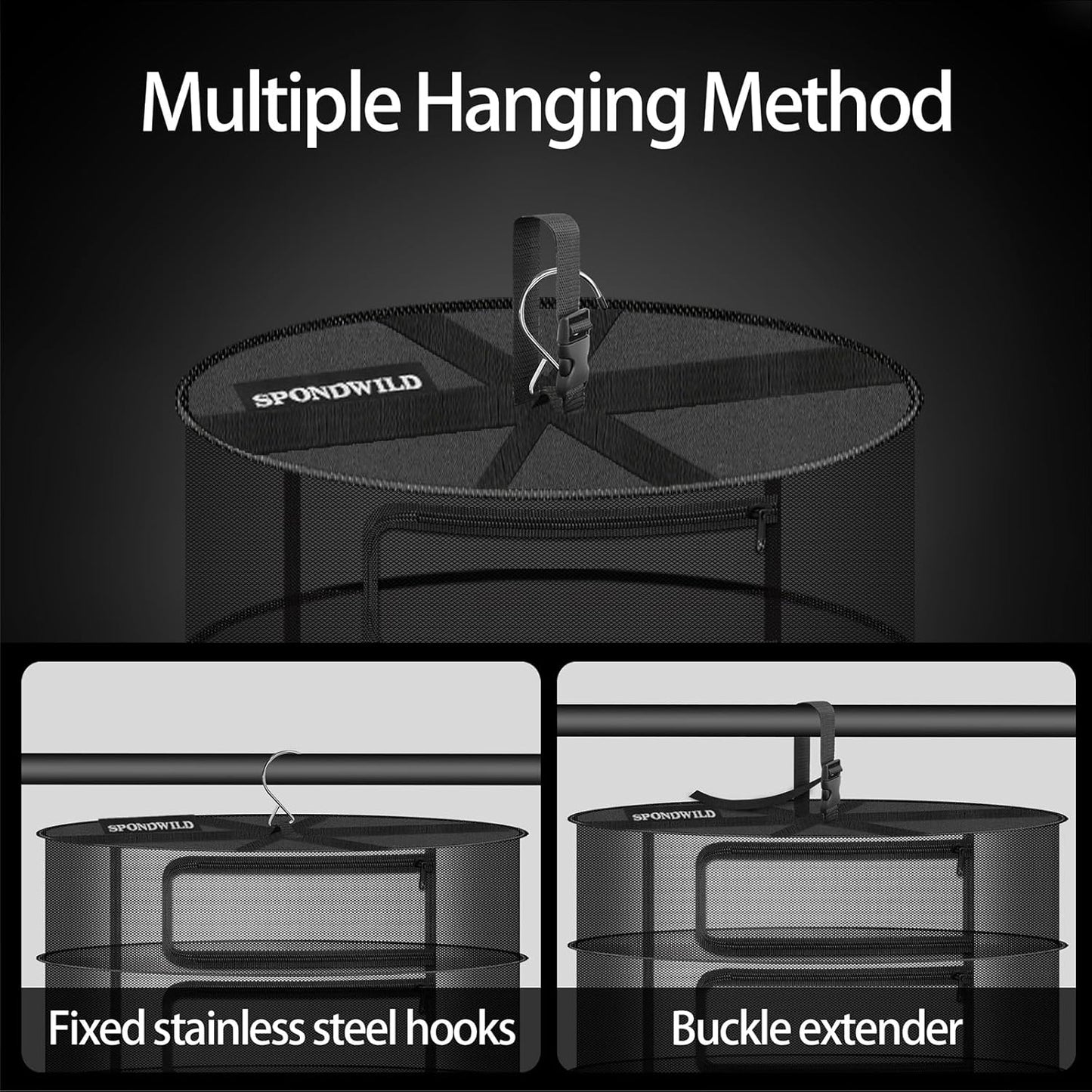 Herb Drying Rack Hanging Mesh Net,Large 8+1 Layer Plant Drying Rack with Door-Type Zipper & Closed Storage Compartment for Folding Basket Dryer Fiting in Grow Tents,Garden Outdoor