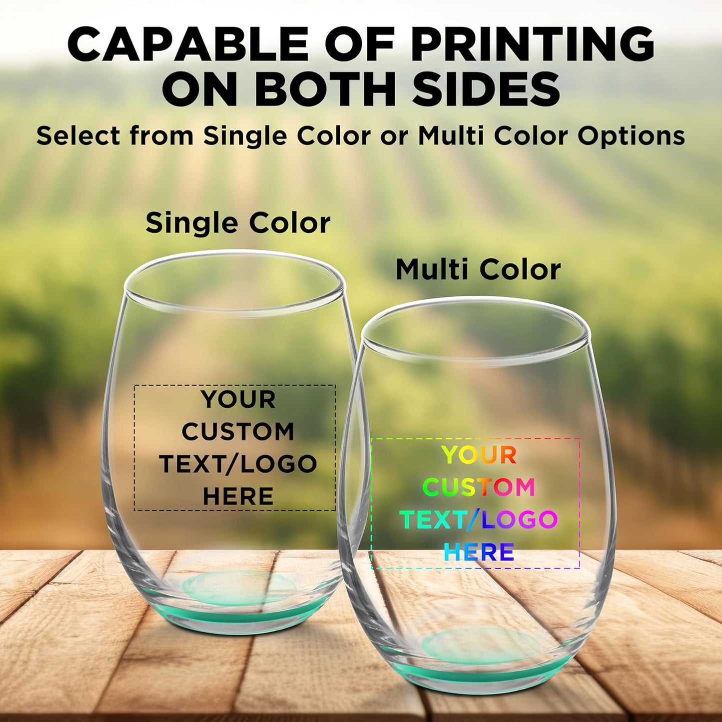 Custom Stemless Wine Glasses by ARC 5.5 oz. Set of 100, Personalized Bulk Pack - Perfect for Hotel, Bar, Restaurant or Lounge - Green