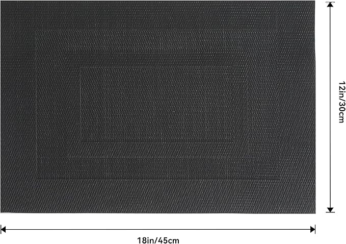 Leetaltree Black Frame Placemats Set of 4 - Heat Resistant Non-Slip Place mats for Dining Table, Washable Durable PVC Vinyl Woven Table Mats(Black Frame, 4)