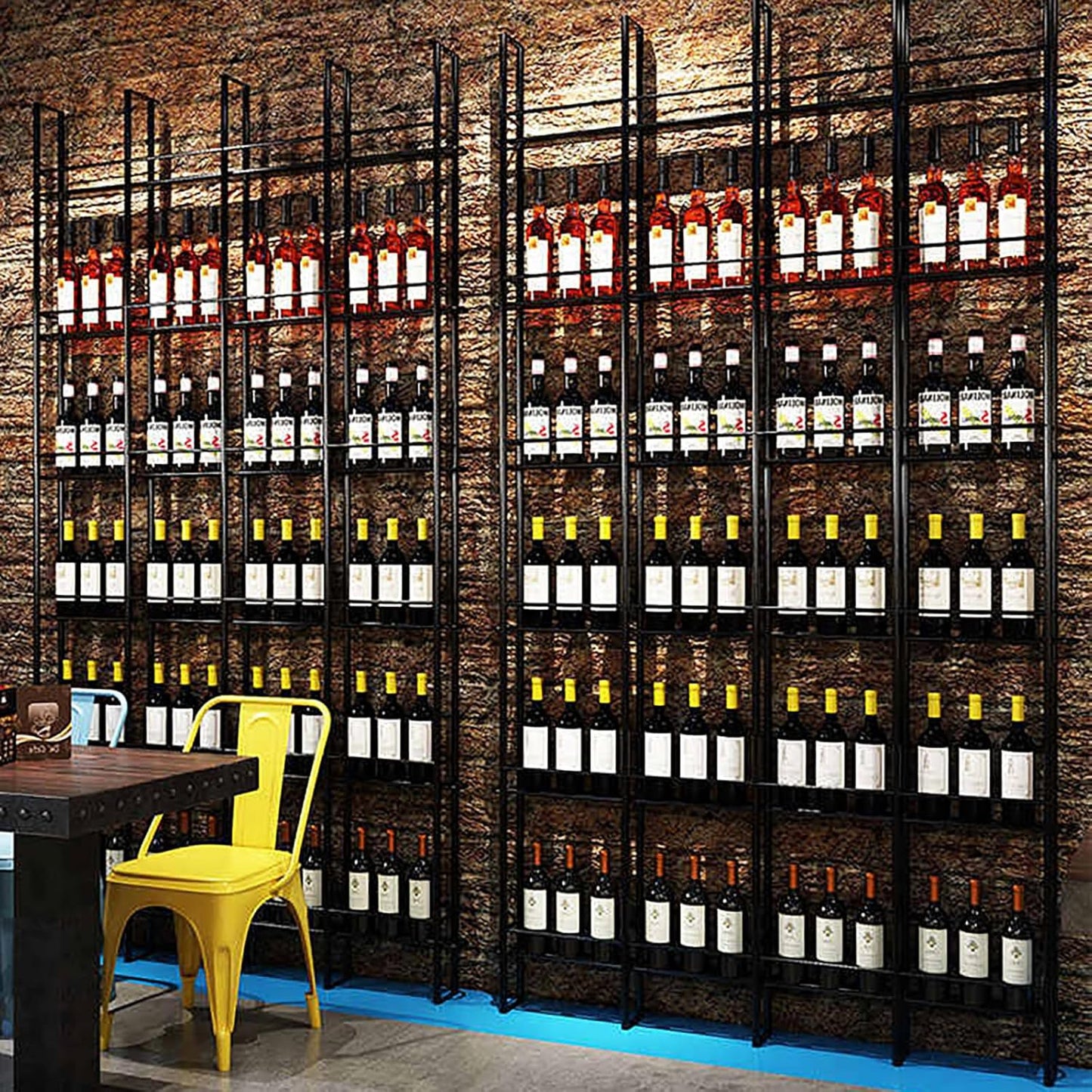 Wine Racks Wall Mounted, 6-Tier Wine Storage Holder, Black Industrial Bar Liquor Bottle Display Shelf, for Home Bar, Kitchen, Dining Rooms, & Wine Cellars (Black, 1 Column)