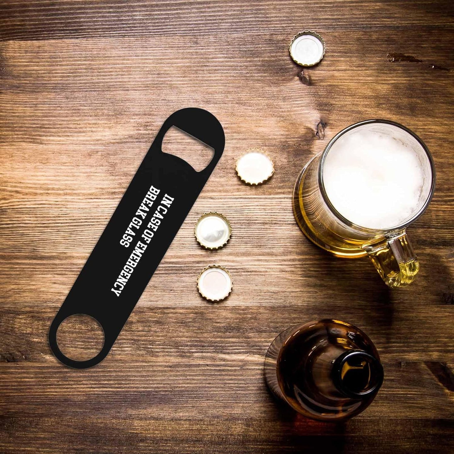 Funny Saying Quotes Stainless Steel Bottle Opener In Case of Emergency Break Glass Flat Beer Bottle Opener Keychain for Home Kitchen Bar Restaurant Party Birthday Gift