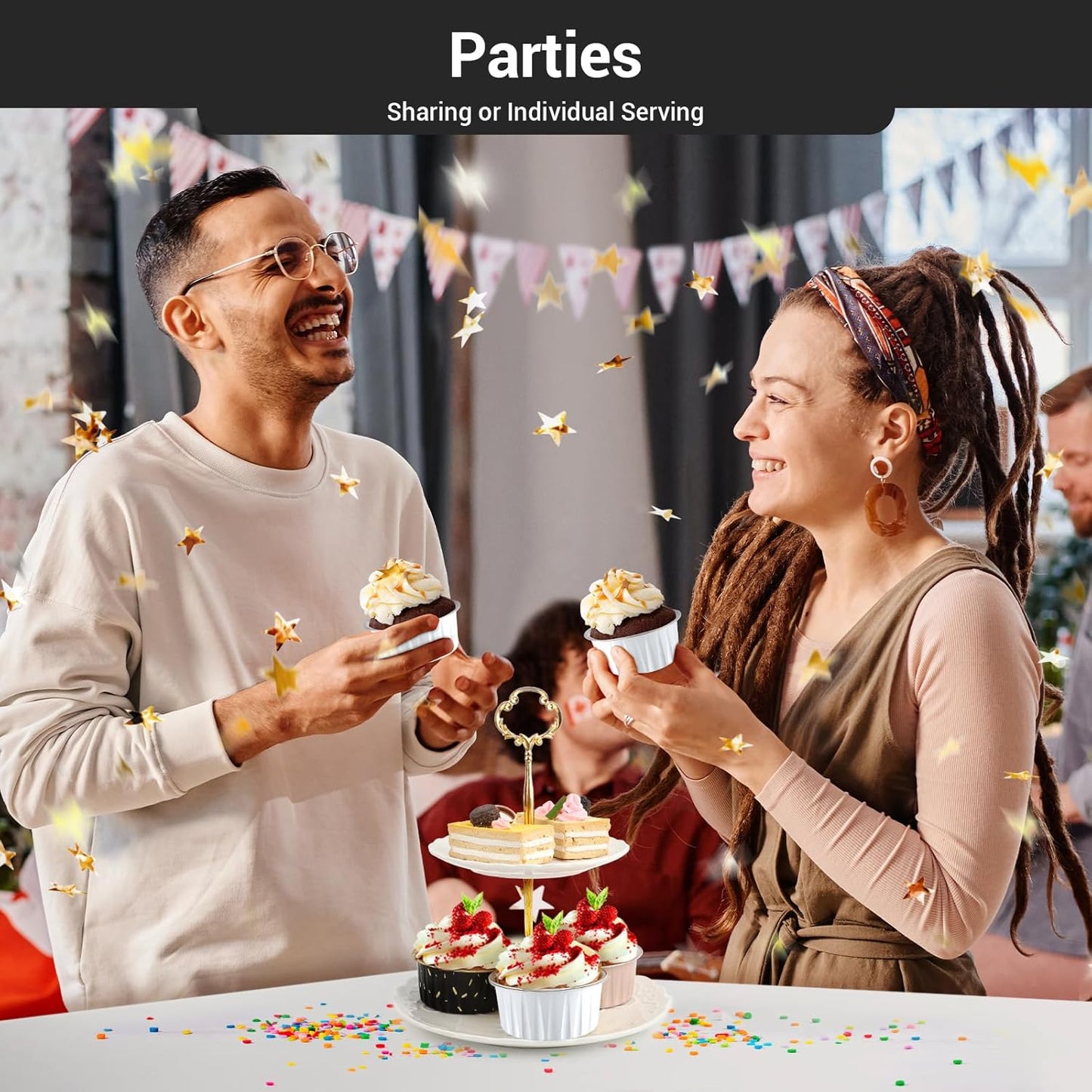 EUSOAR Ramekin Baking Cups, 30pcs 5oz Aluminum Foil Muffin Liners Cupcake Baking Cup with Lids, Mini Pie Pans with Lids, Disposable Foil Baking Cups Containers for Creme Brulee or Cupcake-White