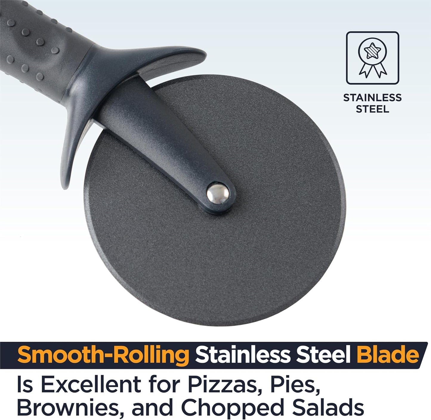 Deiss Lux Heavy Duty Pizza Cutter With Wheel Slicer- Stainless Steel Sharp Smooth Pizza Cutter Wheel With Easy Grip Non-Slip Handle, Dishwasher Safe (BLACK)