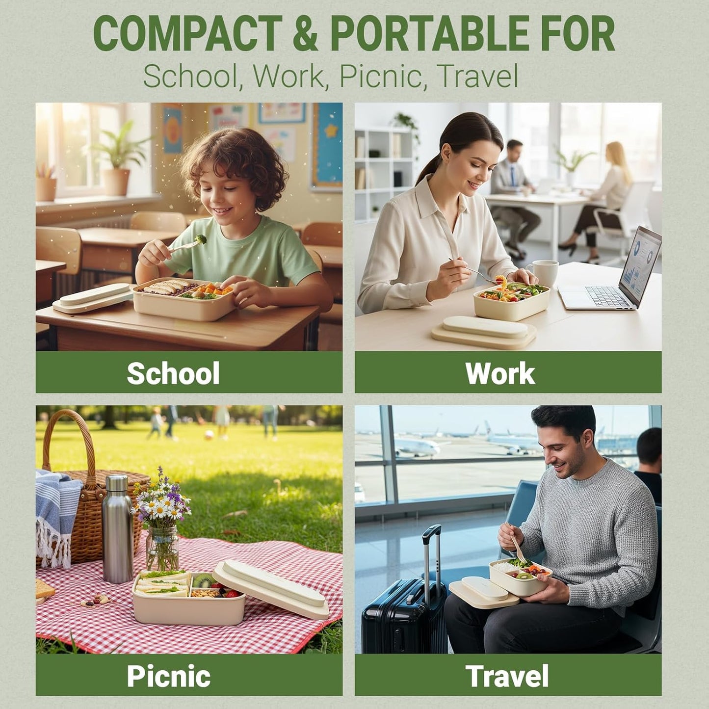 Silicone Bento Box Lunch Box for Adults, Lunch Food Container with 3 Compartment, BPA-Free and Leakproof, Microwave & Dishwasher Safe (Yellow)