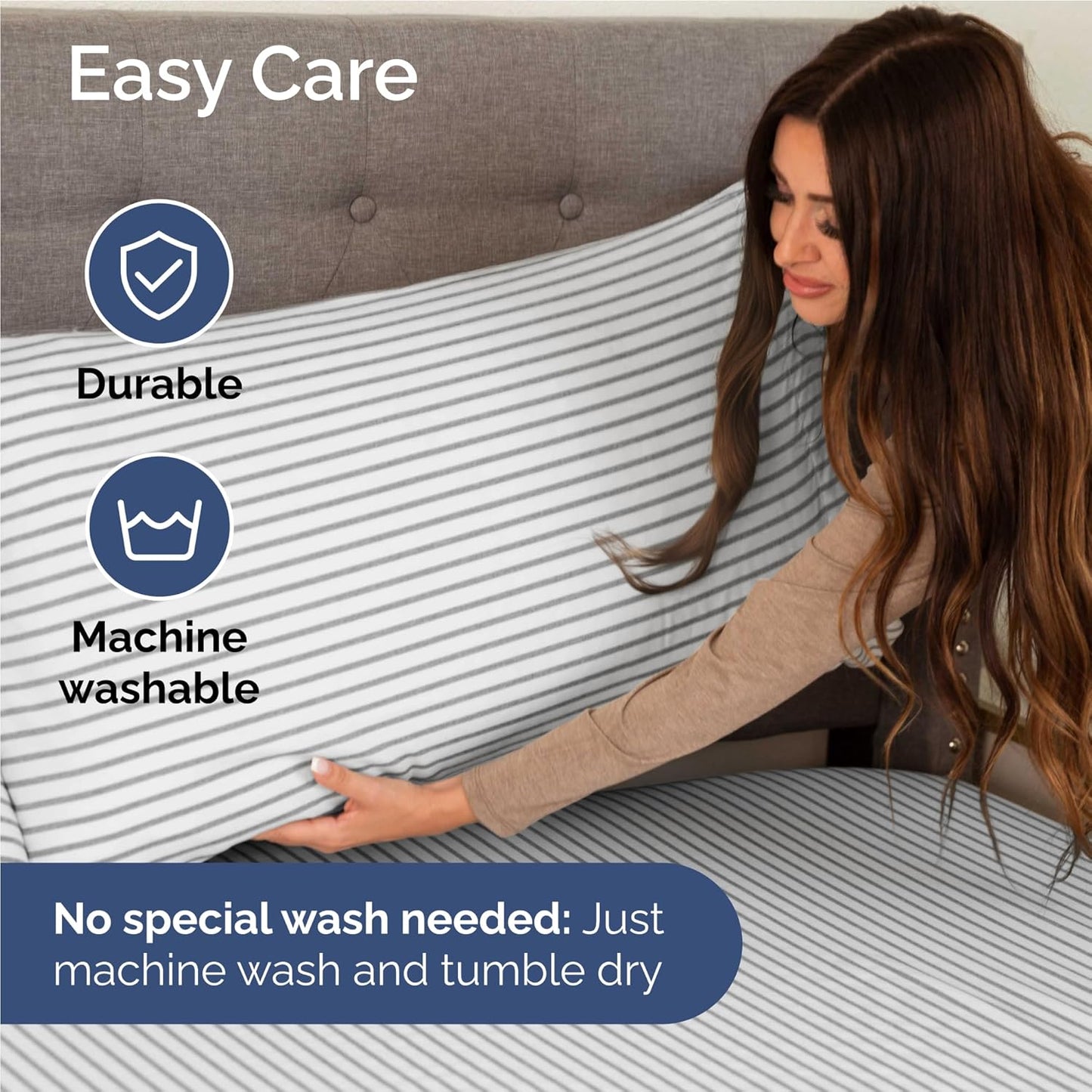 Full Size 4 Piece Sheet Set - Comfy Breathable & Cooling Bed Sheets Set - Hotel Luxury Bedding for Women, Men, Kids, Teens, Boys & Girls - Deep Pockets, Soft, Wrinkle Free - Oeko-Tex - Grey Stripes 2