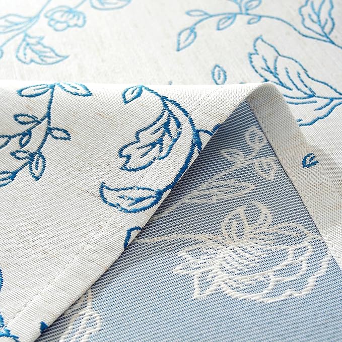 Chassic Premium Vintage Farmhouse Damask Floral 60 x 84 inch Rectangle Table Cloth – Water Resistant Linen Textured Jacquard Tablecloth for Kitchen Dining & Picnic Decor - Blue