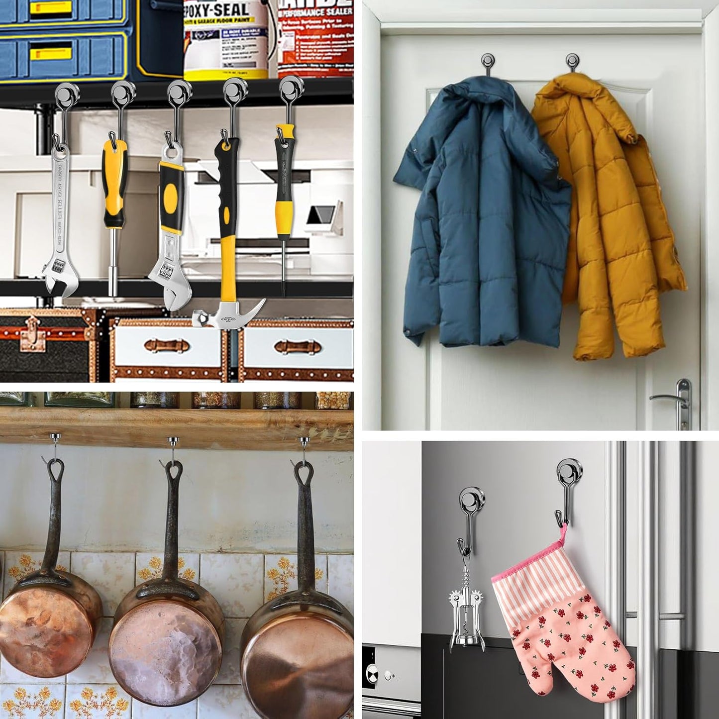 FINDMAG Magnetic Hooks, 30lbs+ Strong Magnetic Hooks Heavy Duty 2025 Criuse Ship Essentials, Black Refrigerator Magnet Hooks for Hanging, Office, Grill, Kitchen, Beach Vacation - 10 Pack