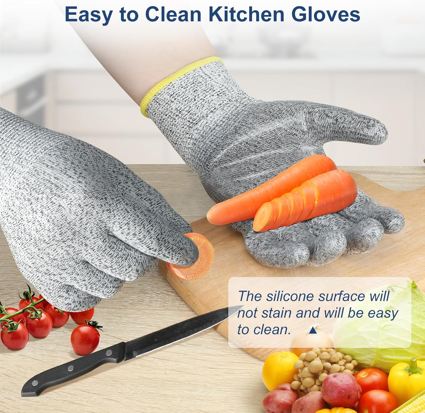 Dowellife Level 5 Cut Resistant Gloves with Silicone Coating, Food Grade Kitchen Knife Safety Gloves, Work Gloves for Chef, Mandoline Oyster Shucking Meat Cutting Wood Carving (Gray Small)
