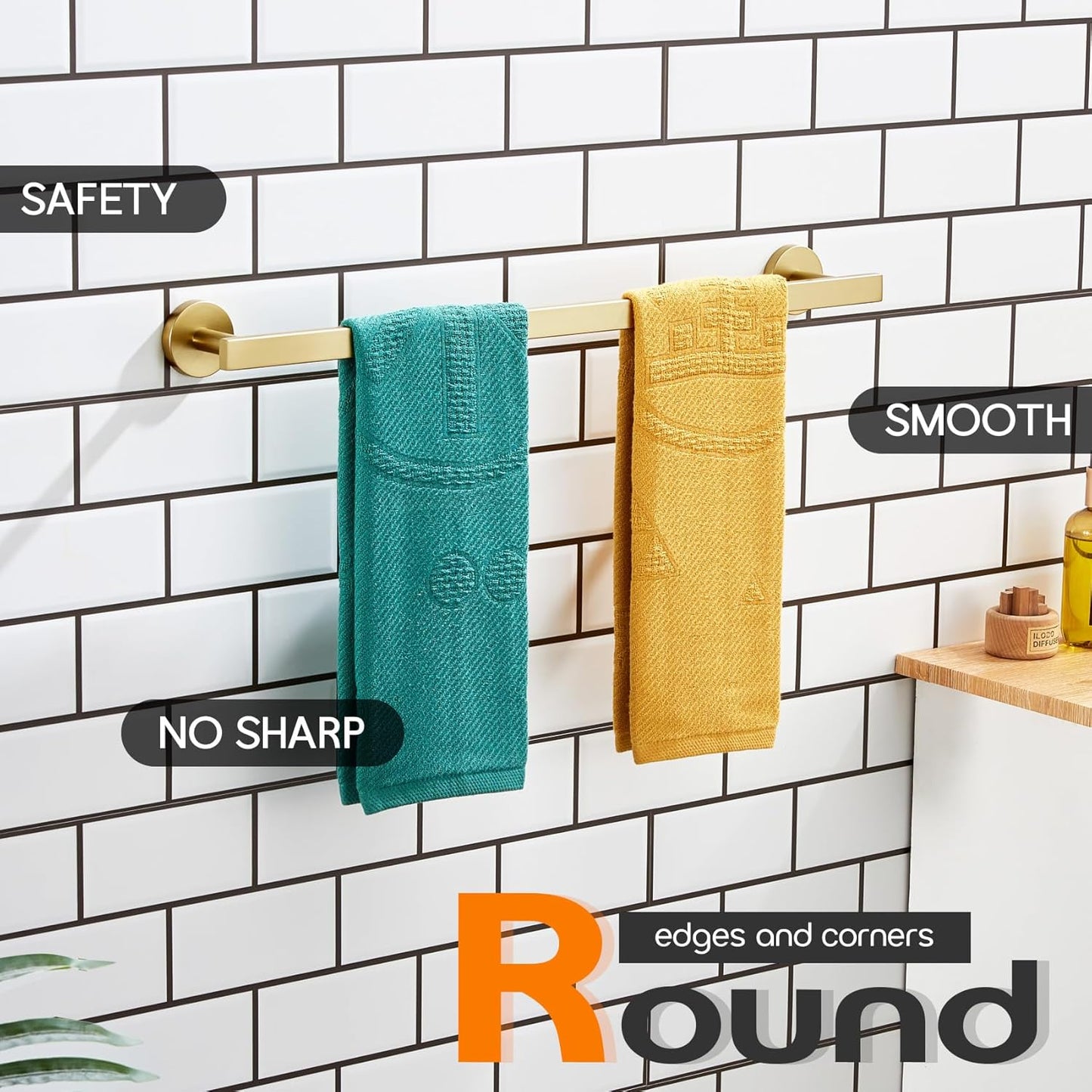 20 Inch Bathroom Towel Bar Bath Towel Rack Kitchen Towel Holder Towel Shelf Wall Mounted SUS304 Stainless Steel Brushed Gold AN4001GD-L20