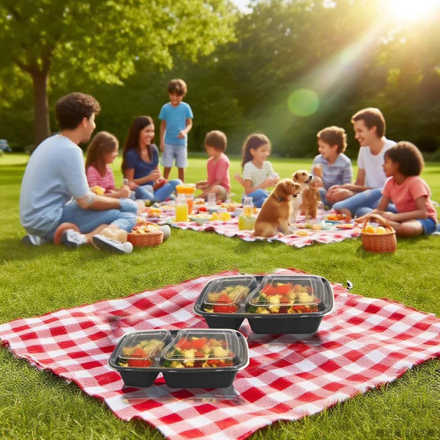 50 Packs 28oz 2-Grid Disposable Meal Prep Containers with Lids,To Go Take Out Plastic Food Storage, Disposable Takeaway Boxes,Freezer, Dishwasher Safe Prep Containers