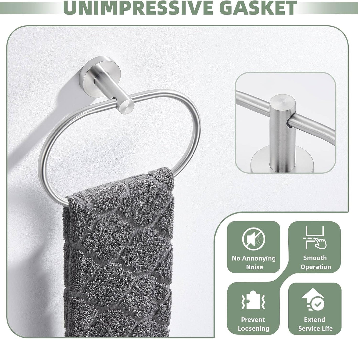 Suyar Towel Ring Brushed Nickel, SUS 304 Stainless Steel Bathroom Hand Towel Holder Wall Mounted, Oval Shape