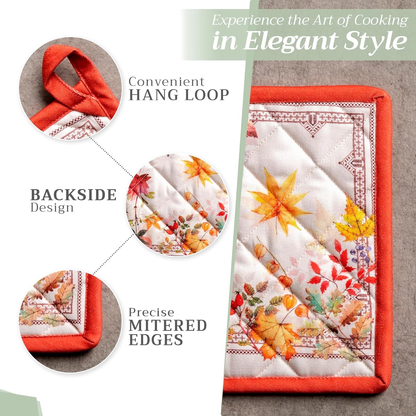 Maison d' Hermine 100% Cotton Oven Mitt & Pot Holder Set (7.5"x13" & 8"x8") Heat Resistant BBQ Cooking Gloves with Loop, Baking, Grilling, Kitchen, Handling Hot Pans (Amarante)