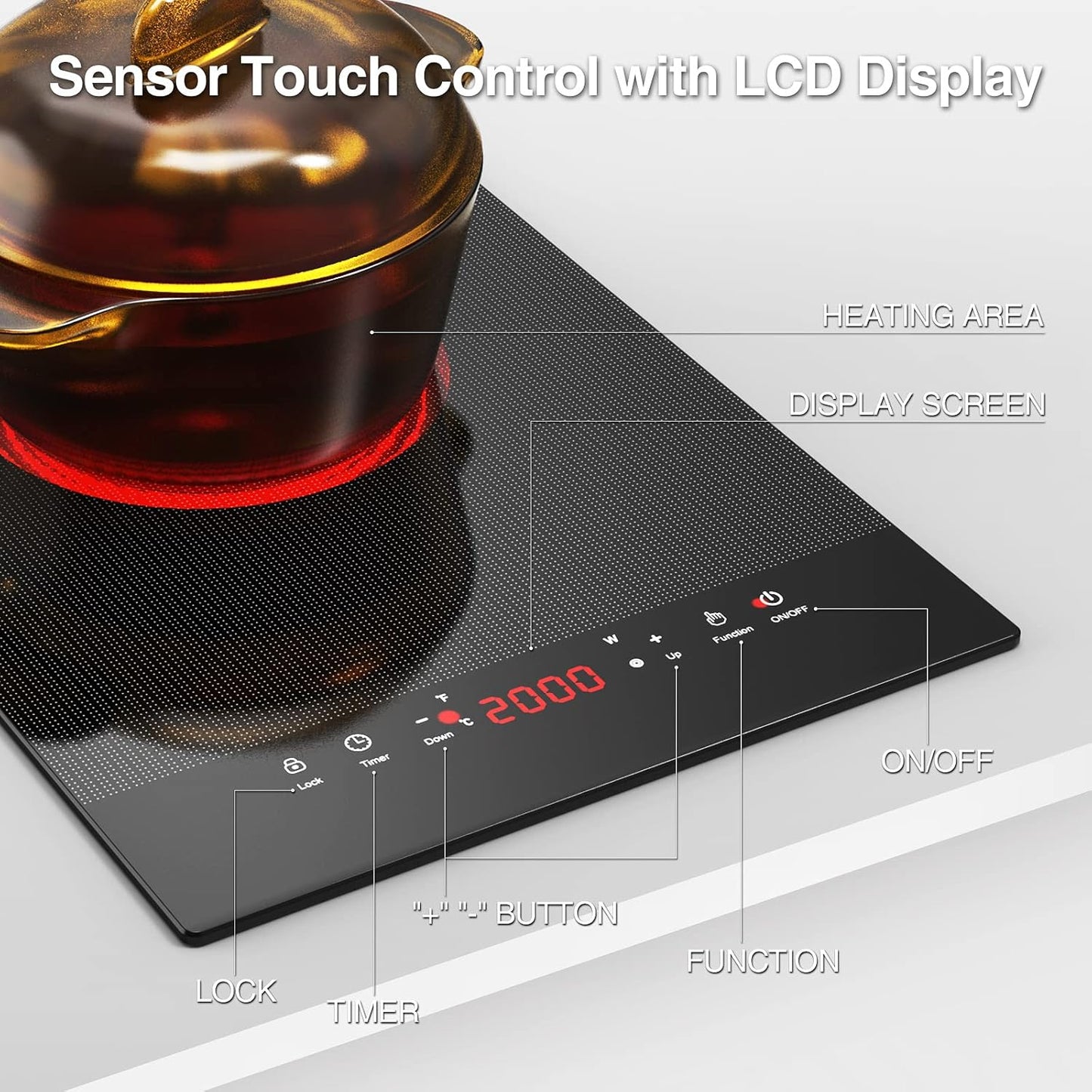 Portable Electric Hot Plate, 2 Burner Cooktop 110V/120V Plug-in, Infrared Stove Top for Cooking, LED Touch Control, Timer & Safety Lock for RV, Dorm, Apartment (Electric Cooktop 12 Inch)