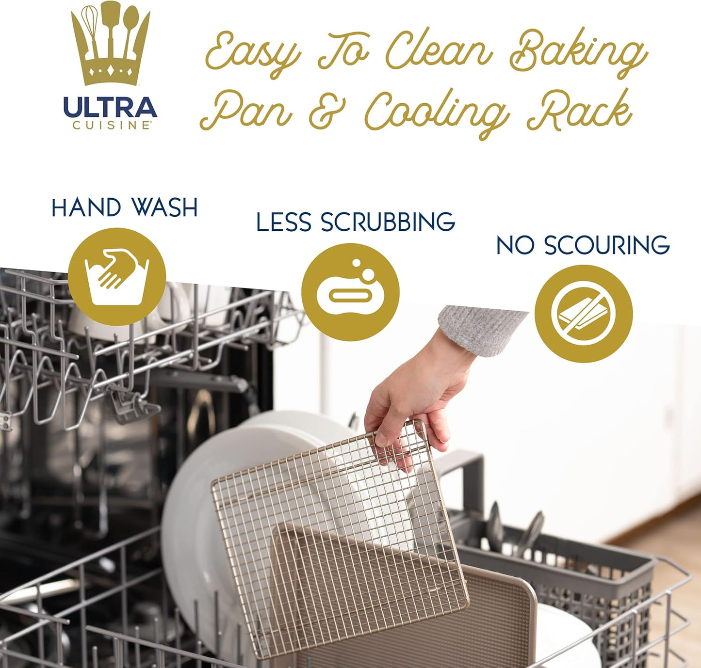 Ultra Cuisine Quarter Baking Sheets with 100% Stainless Steel Rack Set - Includes Premium Aluminum Baking Sheet and Dishwasher Safe Cookie Cooling Racks,Commercial Quality 13"x9"x1"