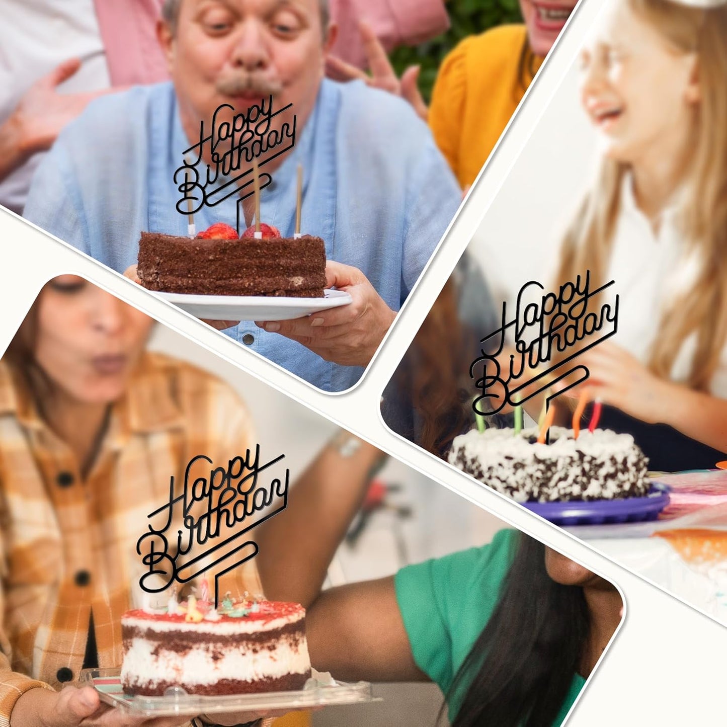 1 PCS Black Happy Birthday Cake Topper, 4.9 x 6.7 Inches Classic Birthday Cake Toppers, Acrylic Happy Birthday Cake Sign, Anniversary Cake Decorations for Party Supplies and Photo Booth Props