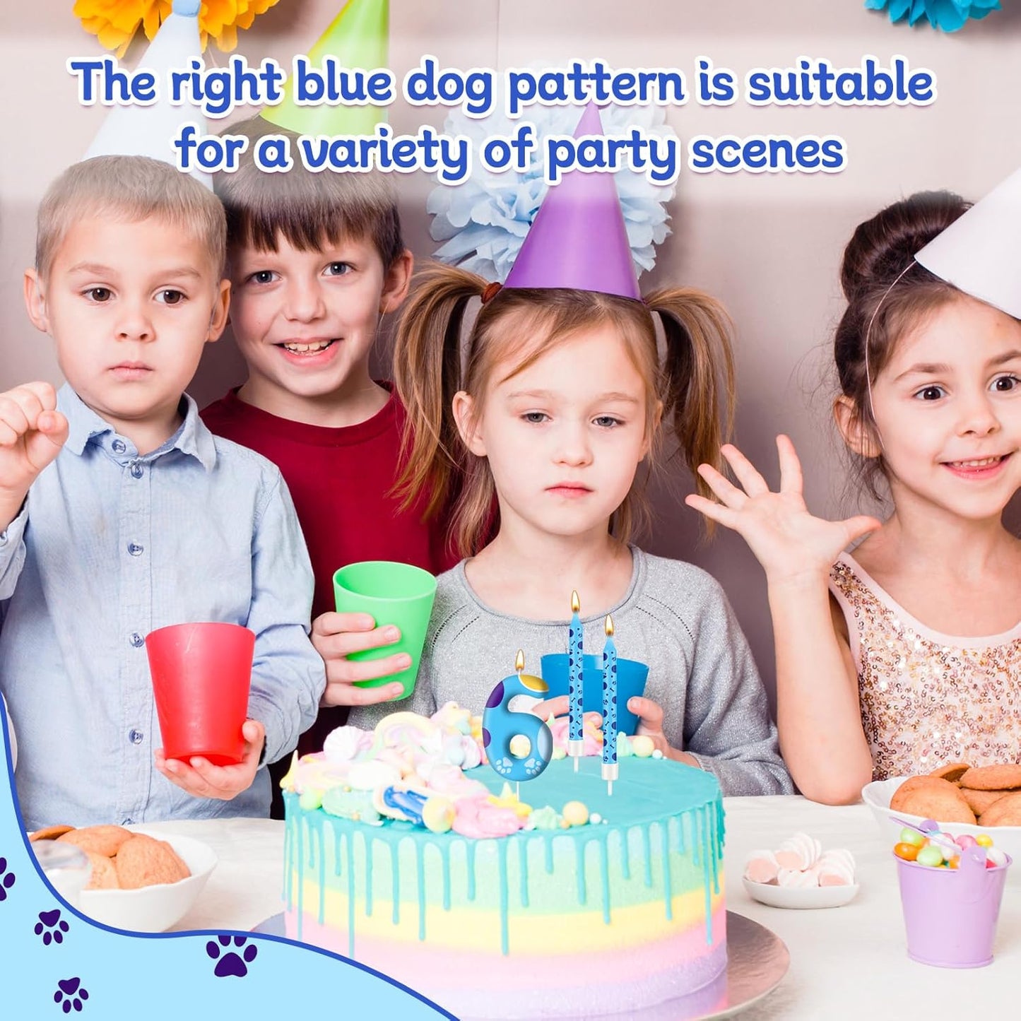 13PCS Blue Dog Paw Birthday Candles Set Cake Topper Numeral Birthday Candles for Boy Girl Dog Paw Decoration(Number 6)