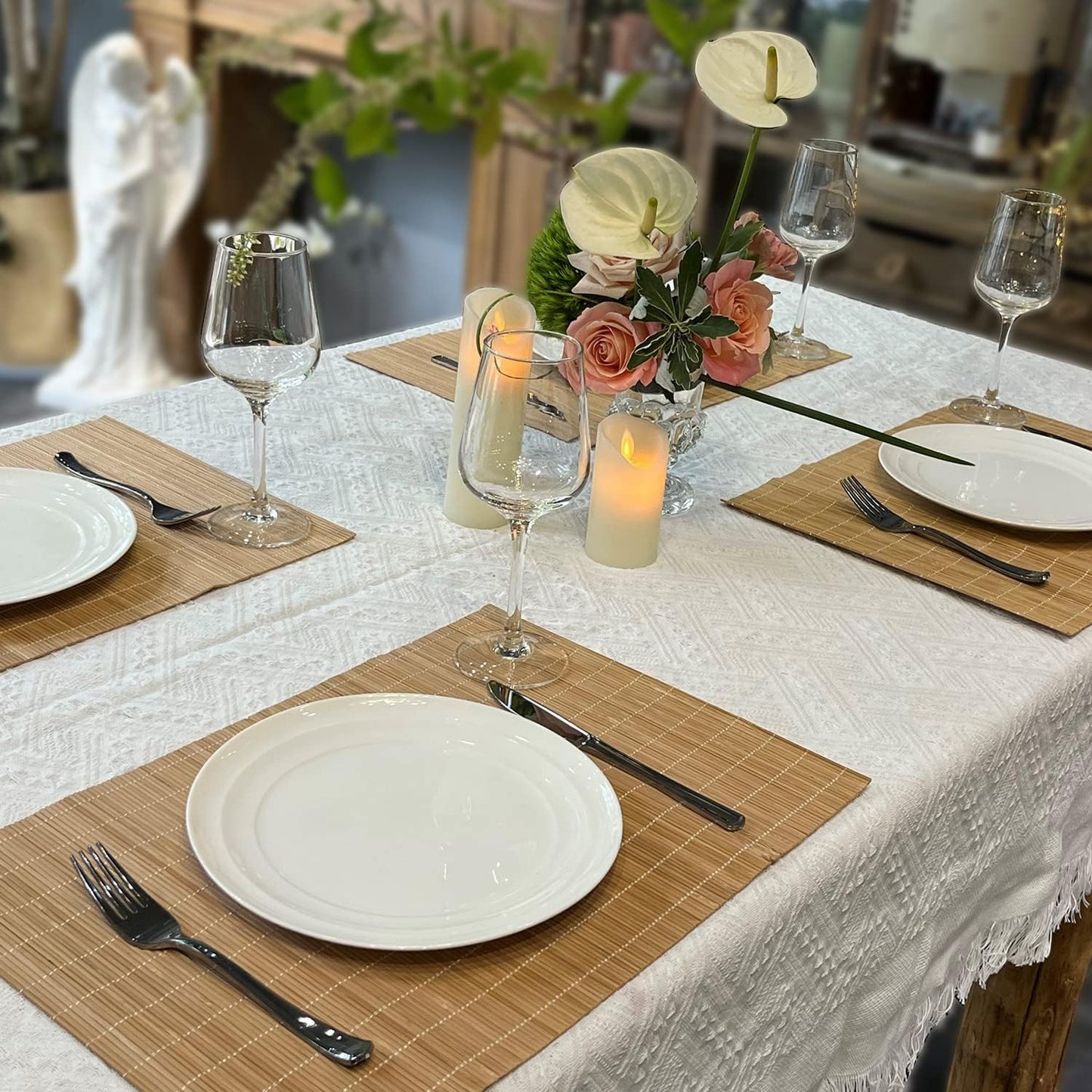 ANDSTAR Set of 24 Bamboo Placemats 17.7X11.8Inch Sushi Rolling Mat Japanese Style Bamboo Mat Natural Place Mats Washable Heat Resistant Table Mats for Dinner Dining Table Wedding Parties(Brown)