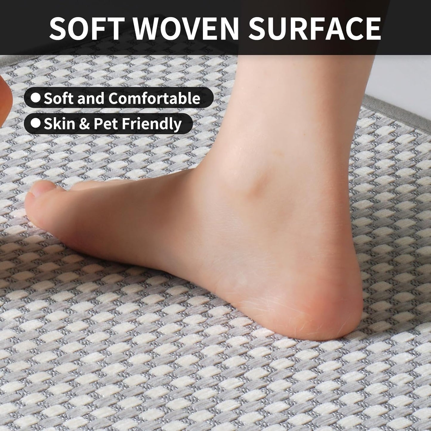 Kitchen Rugs Non Slip Washable, Rubber Backing Soft Chenille Braided Kitchen Mats for Floor, Super Absorbent Kitchen Runner Rug Standing Mat Sink Mat, Easy to Clean, Gray 17"x47"