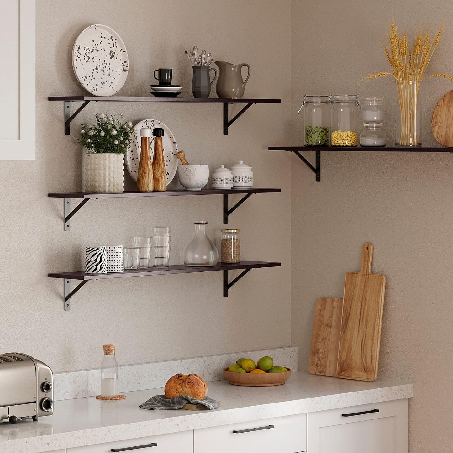 DINZI LVJ Long Wall Shelves, 39.4Inch Wall Mounted Shelves Set of 2, Extra Large Wall Storage Ledges with Sturdy Metal Brackets for Living Room, Bathroom, Bedroom, Kitchen, Espresso