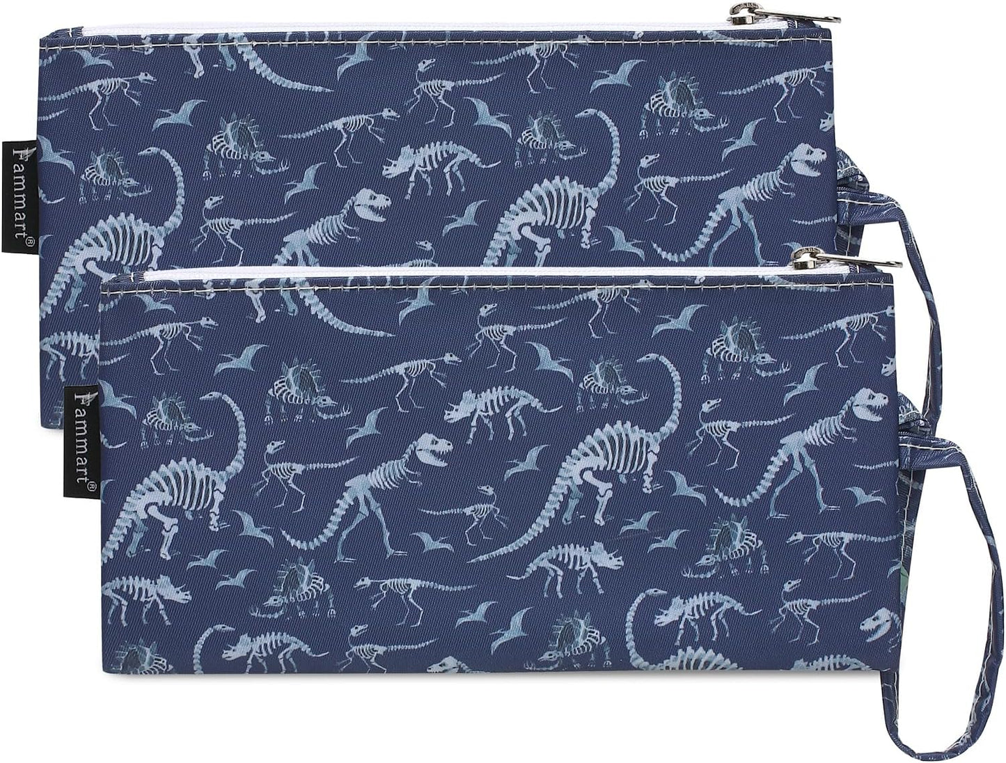 Reusable Sandwich Bag/Snack Bag for Kids & Adults, Dual Layer Lunch Bag with Handle, Washable, Food Safe, BPA Free (2-Pack, Dinosaur Fossil)