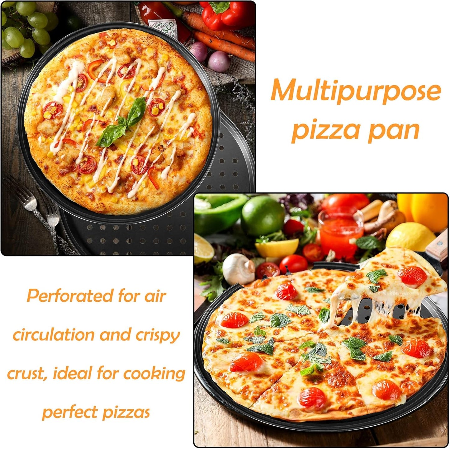 2Pcs Pizza Pans for Oven, Round Pizza Pan with Holes, 12 inch Pizza Tray for Oven, Baking Steel Pizza Oven Accessories, Nonstick Pizza Plates Bakeware Sets For Home Restaurant Kitchen