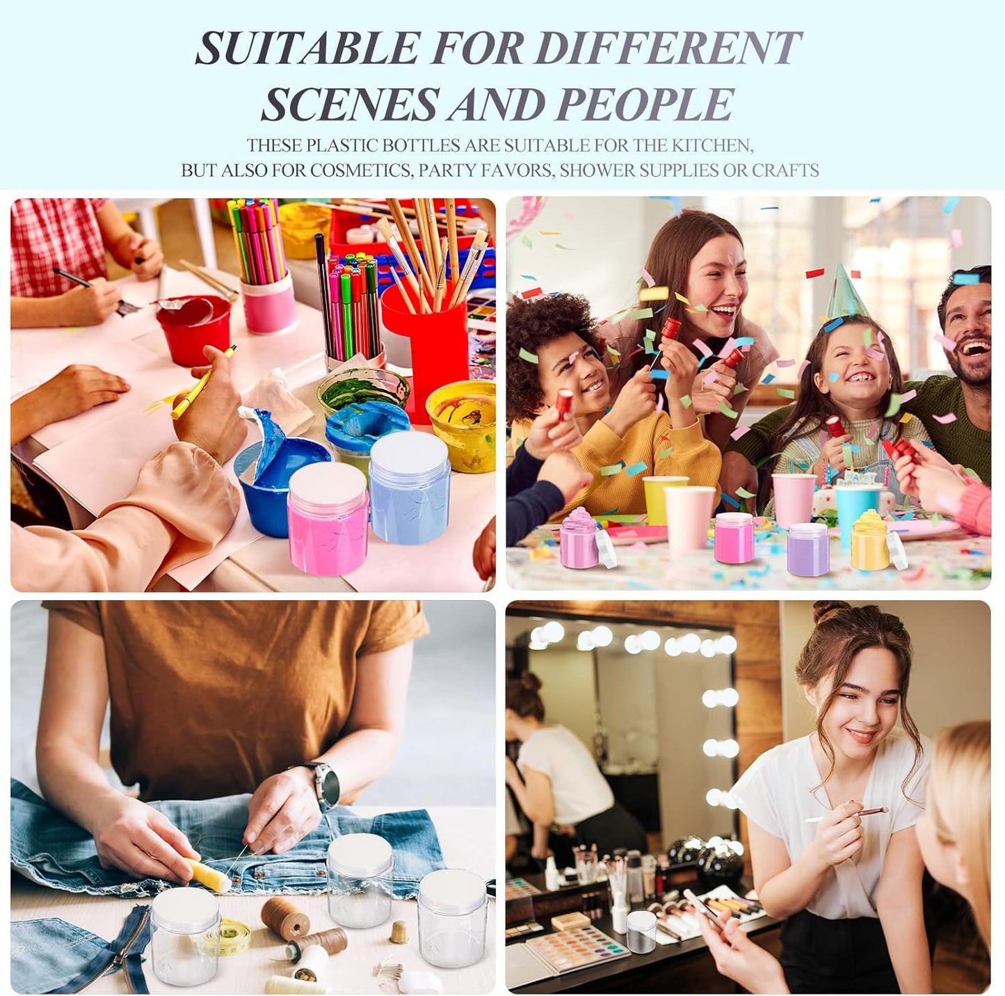 SATINIOR 6 Pack 5 oz Plastic Jars Containers with Lids Wide-mouth Refillable Leakproof Reusable Round Empty Jars for Travel Cosmetic Dry Food SpiceCandy Cookie Home Kitchen Organizing (Clear)