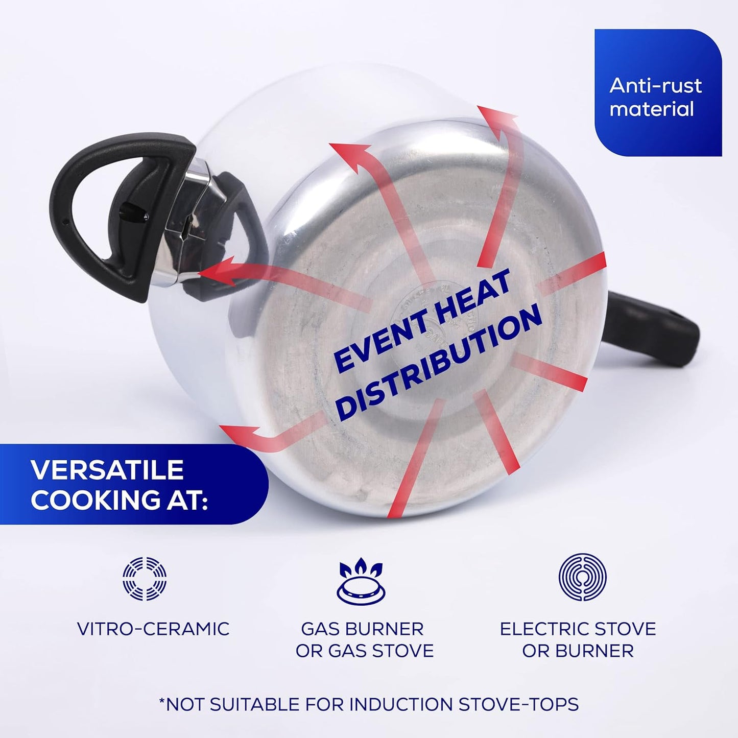 Universal (4.2 Quart / 4 Liter) Pressure Cooker, 5 Servings, Aluminum Pressure Cooker With Multiple Safety Systems and Heat Resistant Handles For Stews, Soup, Meat, and Beans