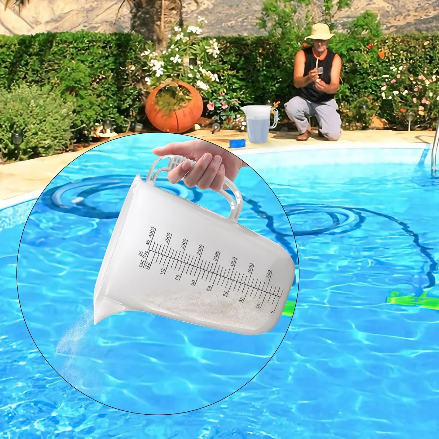 Luvan 1 Gallon Measuring Pitcher, Large Measuring Cup with Spout and Handle, 134oz Plastic measuring pitcher with Conversion Chart, 1 Gallon Measuring Container for Motor Oil, Chemicals, Pools, Lawns