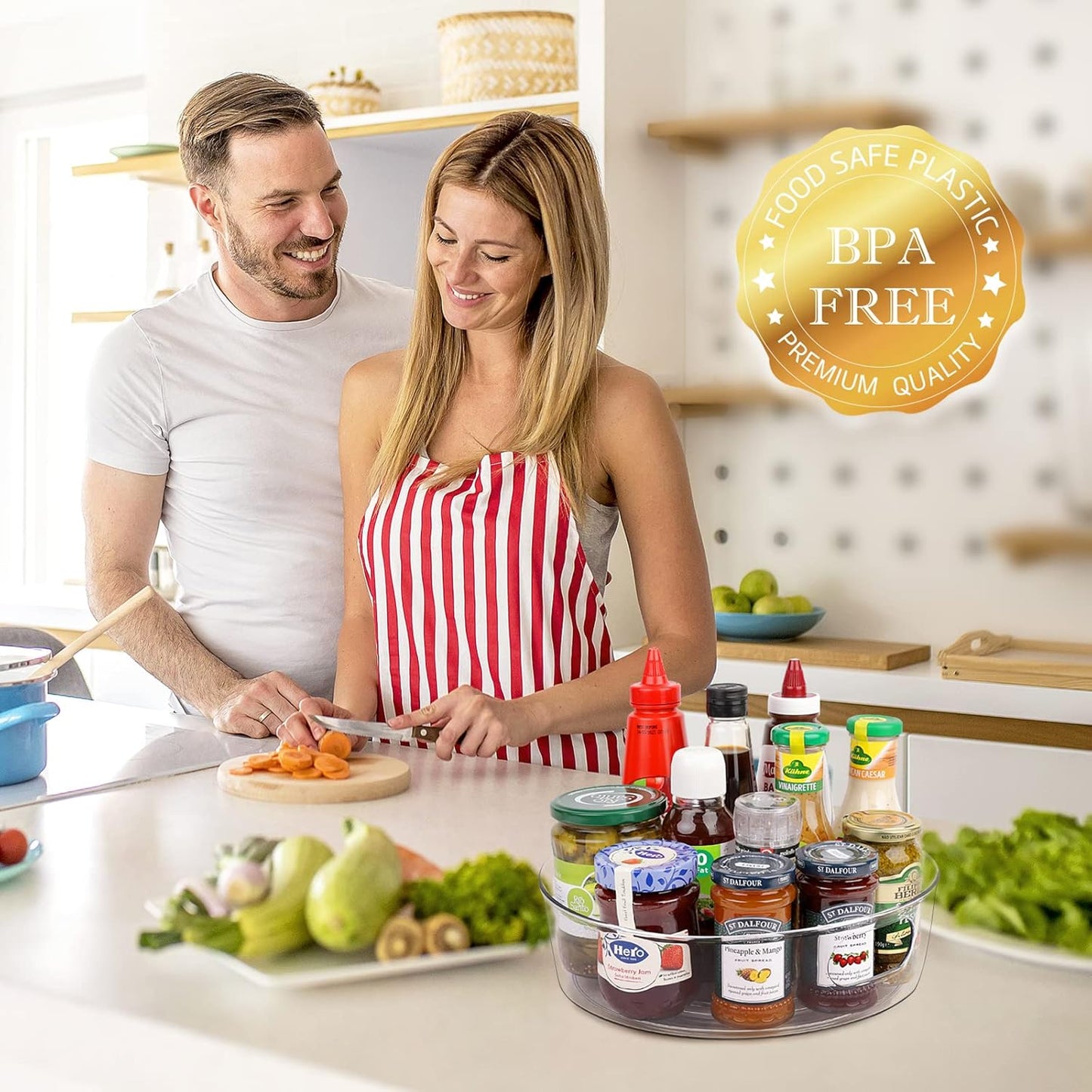 GUZON 4 Pack Lazy Susan Organizer for Cabinet, Upgraded 11.5" Clear Lazy Susan Turntable with Handles and Raised Edge, Rotating Spice Storage for Kitchen, Pantry, Refrigerator, Bathroom, Table