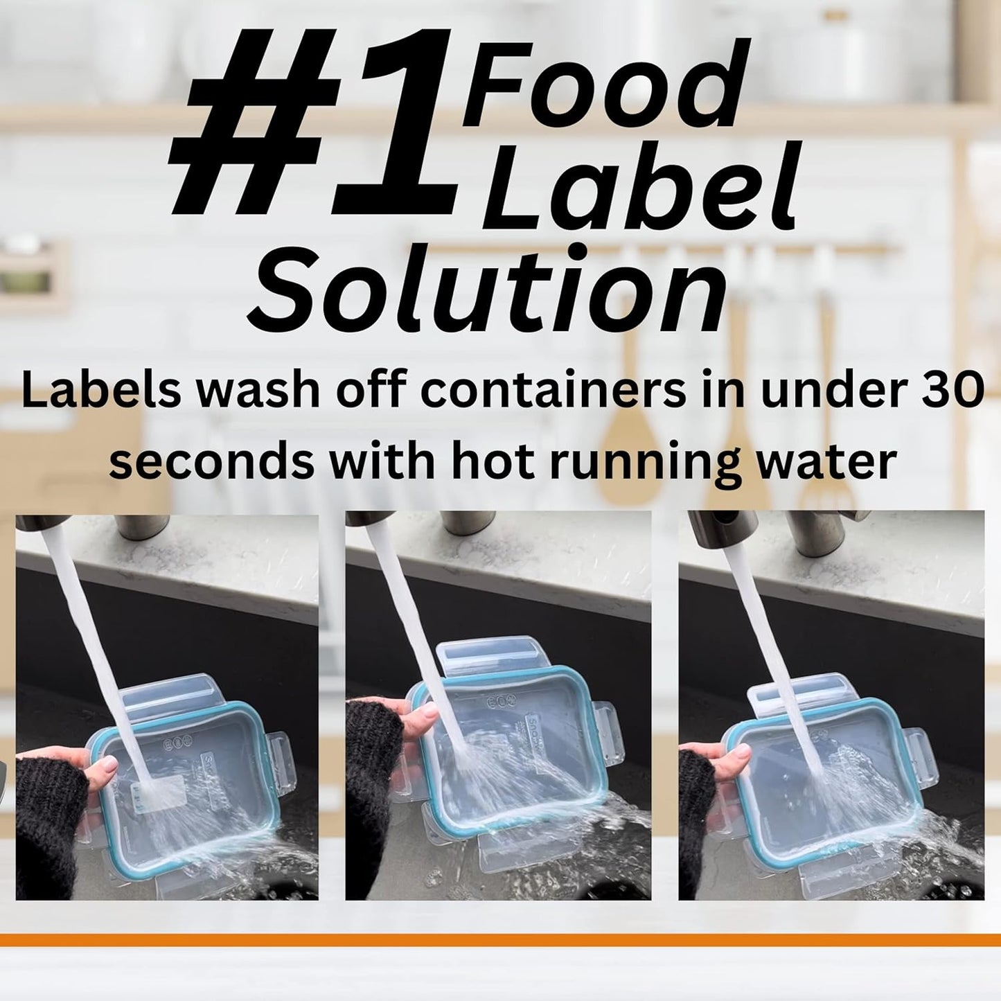 2x1 Dissolvable Labels for Food Containers (500, Blue) - Writeable, Heat-Resistant, Freezer-Safe, Bilingual Restaurant Supplies