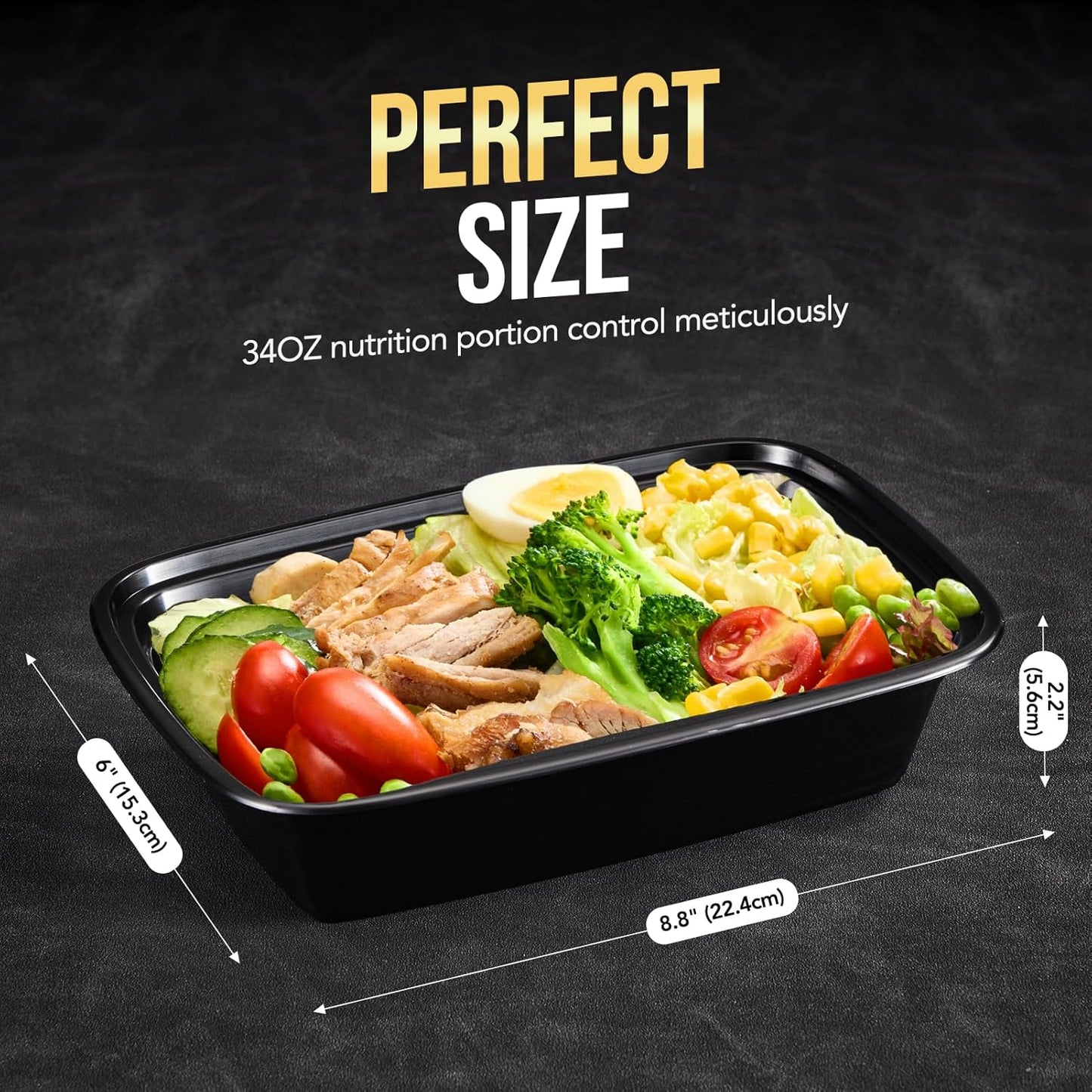 100-Piece (50-Pack) 34 OZ Meal Prep Containers Reusable with Lids, Sturdy Leakproof & Food Safe, Microwave, Freezer, Dishwasher Safe To Go Food Containers, Plastic Take Out Containers, Black