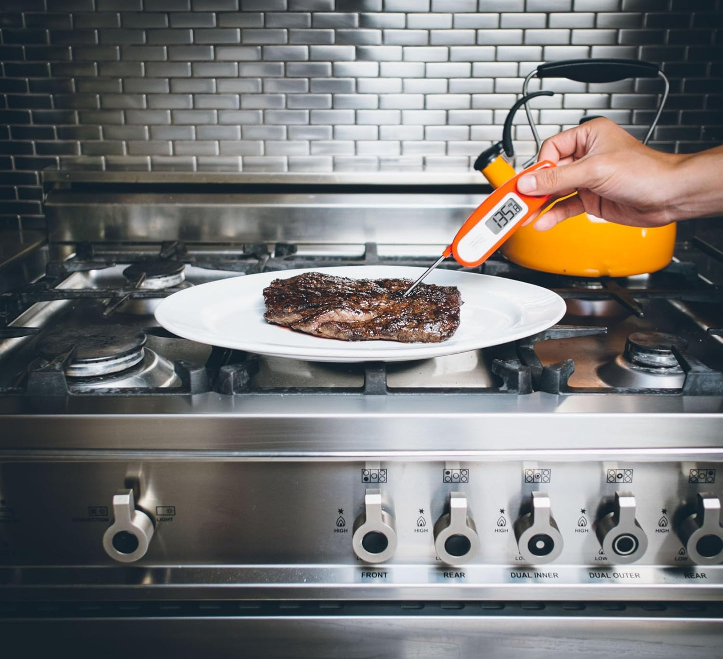 Lavatools Javelinยฎ Ultra-Fast 3-Second Digital Instant Read Meat Thermometer for Grill and Cooking, 2.75" Probe, Compact Foldable Design, Large Display, IP65 Water Resistant, NSF Certified โ Rhubarb