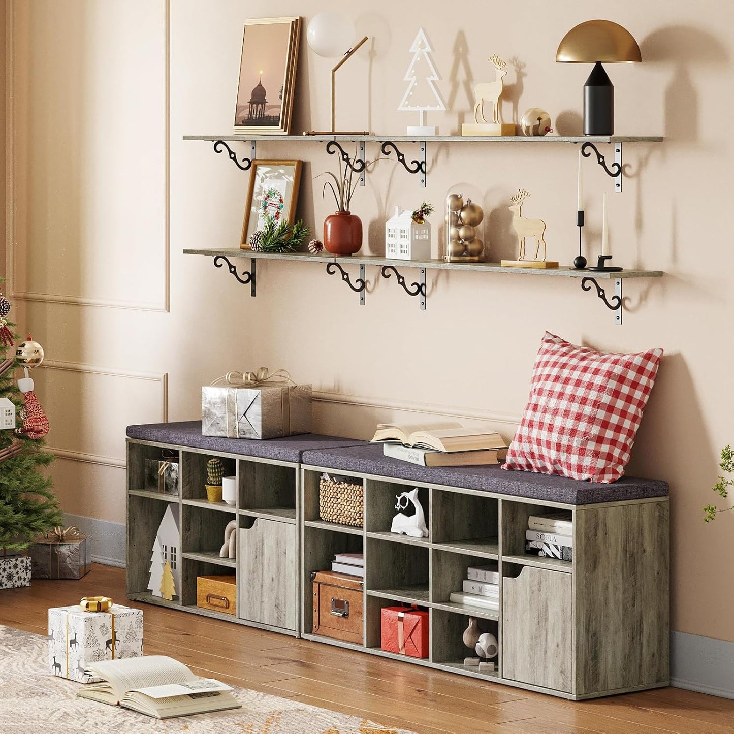 DINZI LVJ Long Wall Shelves, 55.1" Large Floating Shelves Set of 2, Wide Display Shelf Wall Mounted with Brackets, Easy Hanging for Living Room, Toilet, Office, Bedroom, Gray Wash