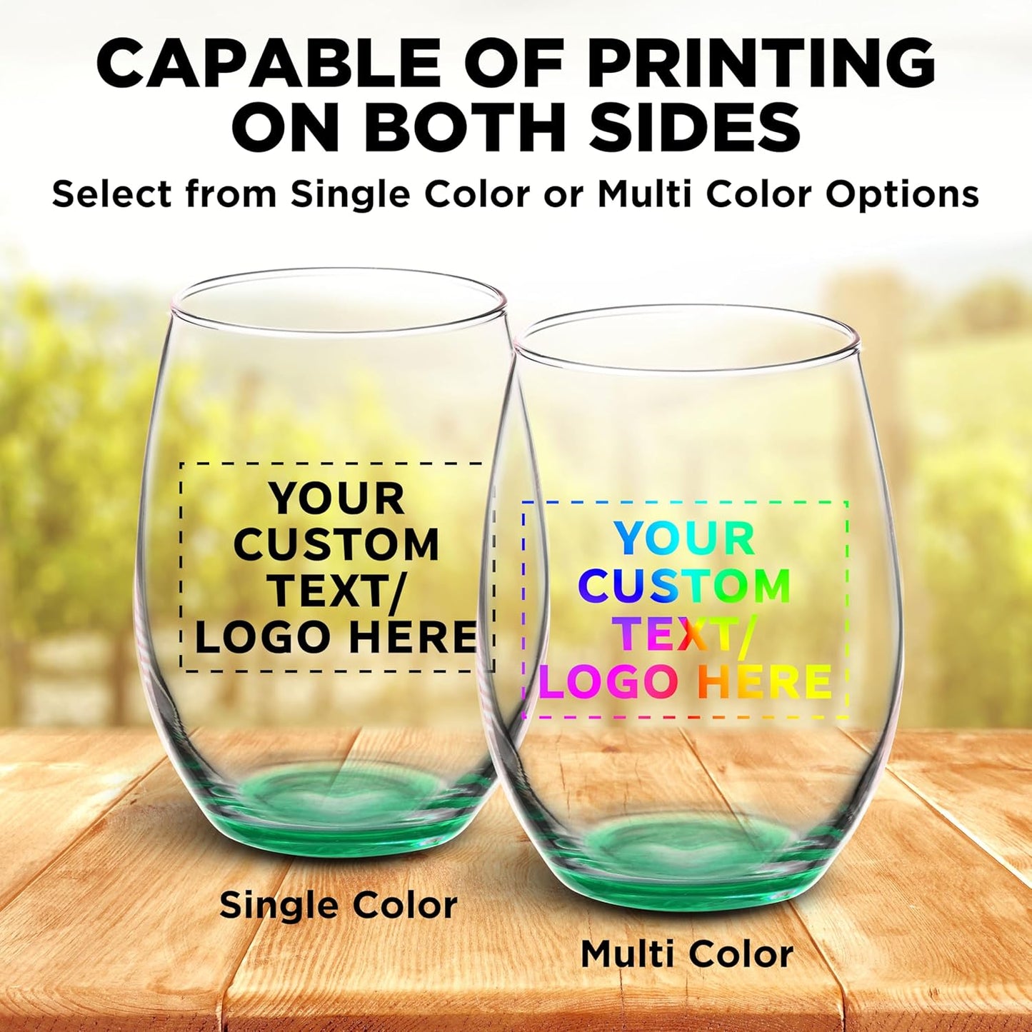 DISCOUNT PROMOS 50 ARC Stemless Wine Glasses Set, 21 oz. - Customizable Text, Logo - Chardonnay, Cabernet, Merlot, Sauvignon - Green