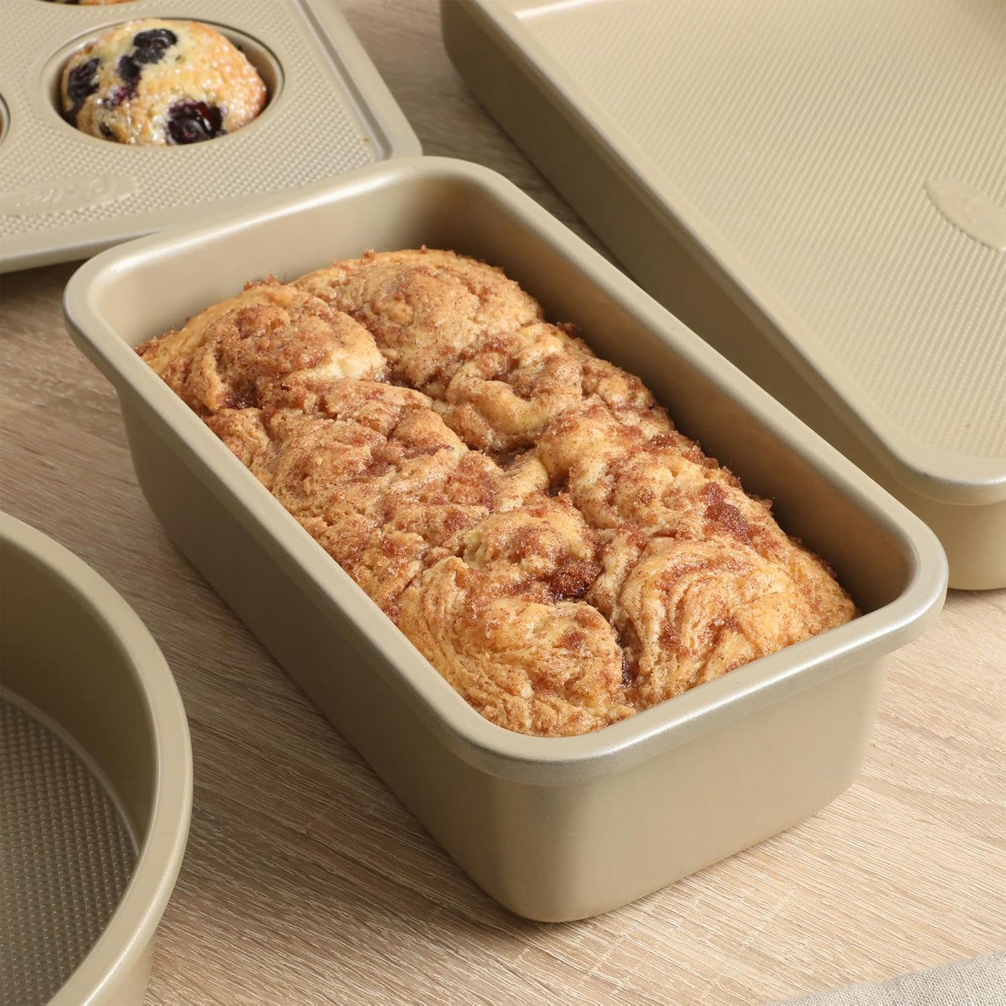 Oster Verlice 5 Piece Carbon Steel Baking Pans Bakeware Set W/Premium PFA Free Nonstick - Champagne Gold