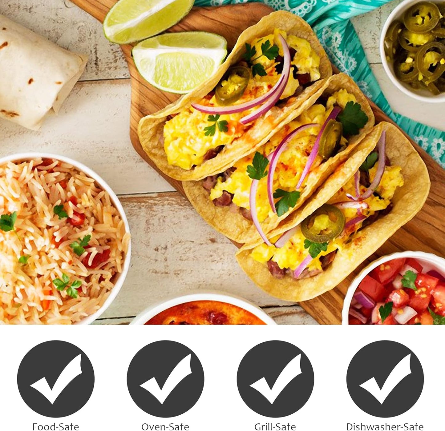 Smithcraft Taco Holder, Stainless Steel Taco Holders Stand, Oven Grill Safe Taco Shell Holder Rack Tray With Handles, Fill Serve Rack Holds Up to 3 Tacos Each, Set of 10 Taco Holders