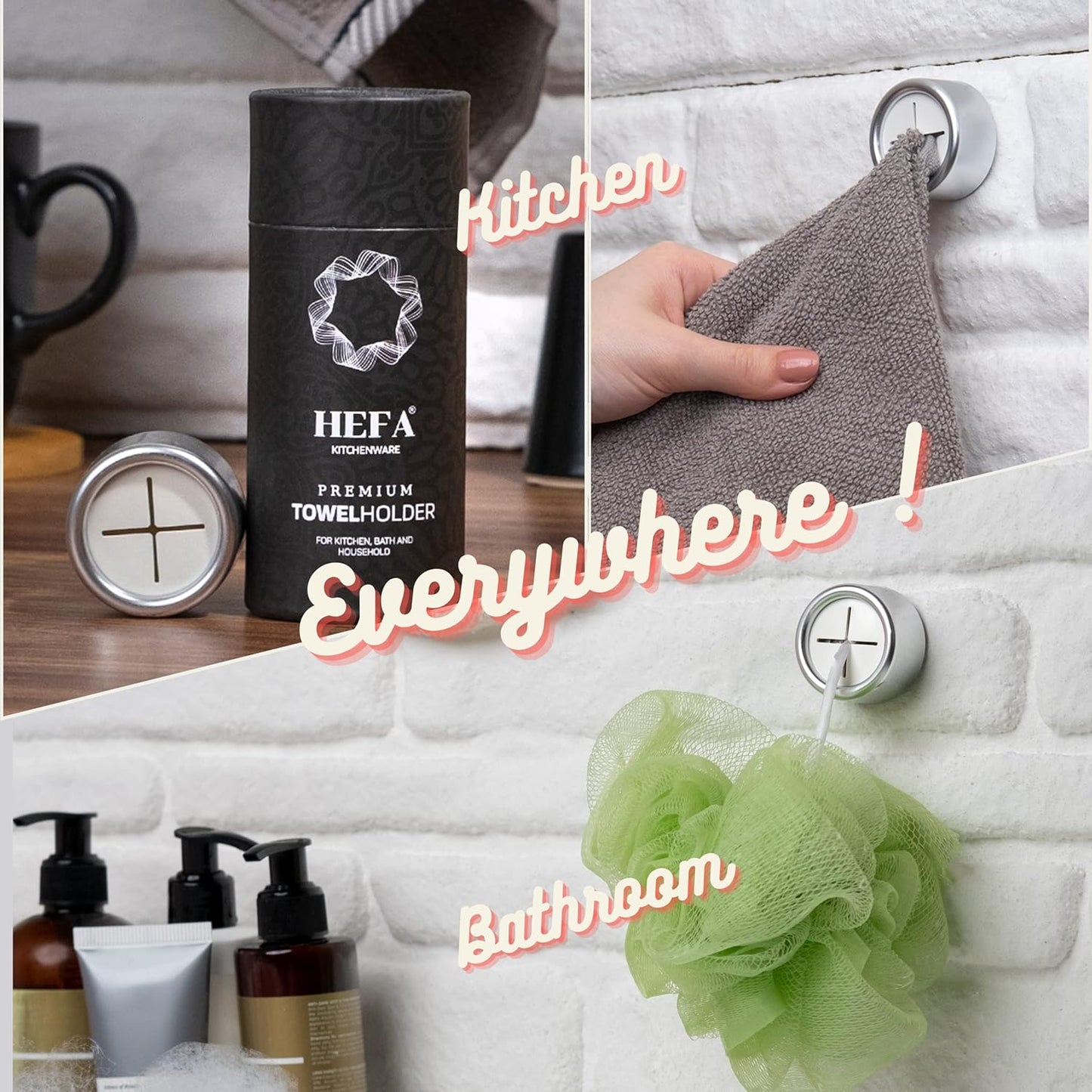 HEFA Towel Holder, Towel Hooks, Dish Towel Holder, Kitchen Organization, Bathroom Accesories, Kitchen Towel Hook, Kitchen Towel Holder, Hand Towel Holder, Kitchen Gadgets 4 Pack, Deep Grey