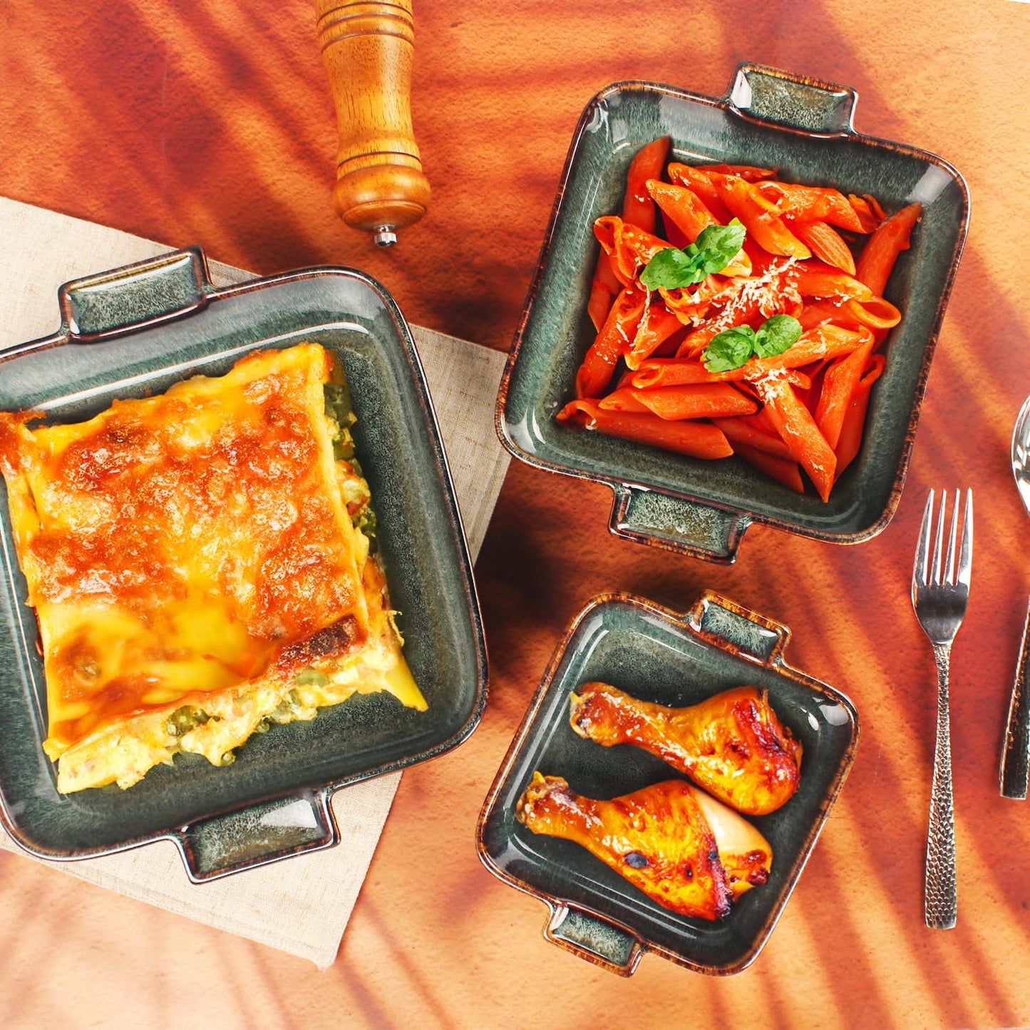 Ceramic Casserole Baking Dish - 1 Quarts Baking Dish for Oven, Lasagna Pans, Oven Safe Durable Bakeware for Kitchen Home Decor, Banquet and Dinner, Square 2 pieces 7.5 x 7.5 Inch